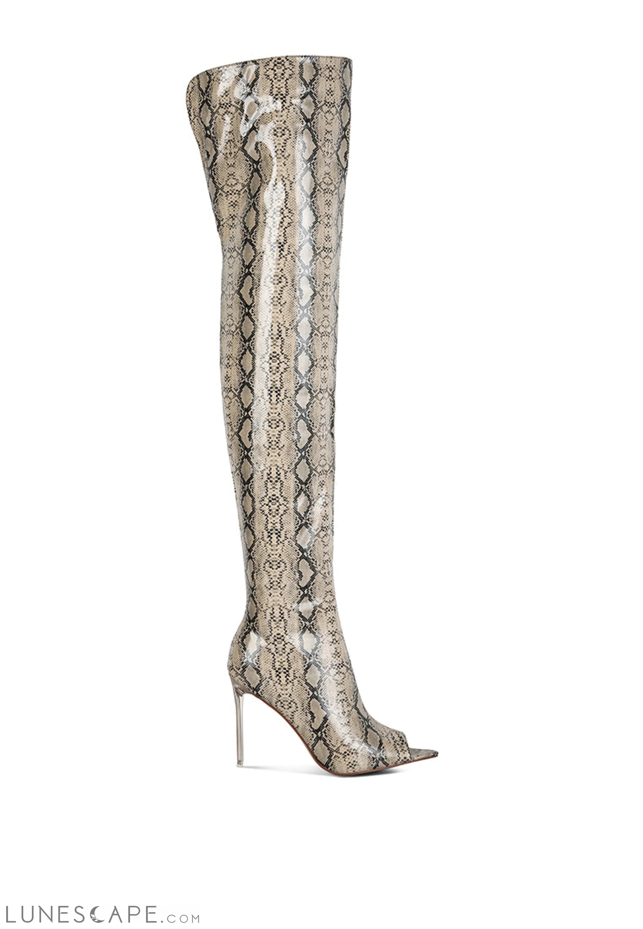 High Drama Snake Print Stiletto Long Boots LUNESCAPE
