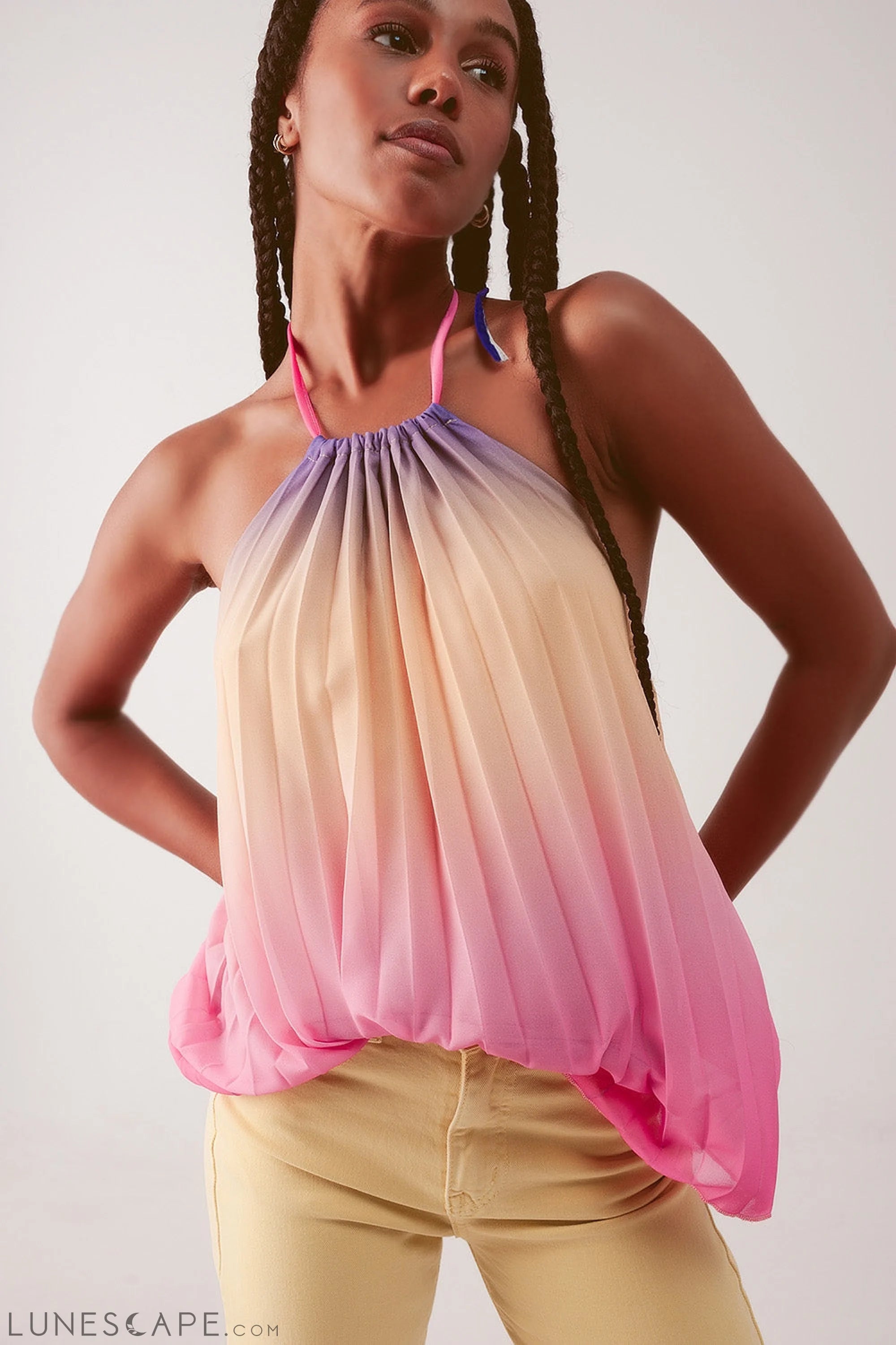 High Neck Pleat Top in Pink Ombre LUNESCAPE