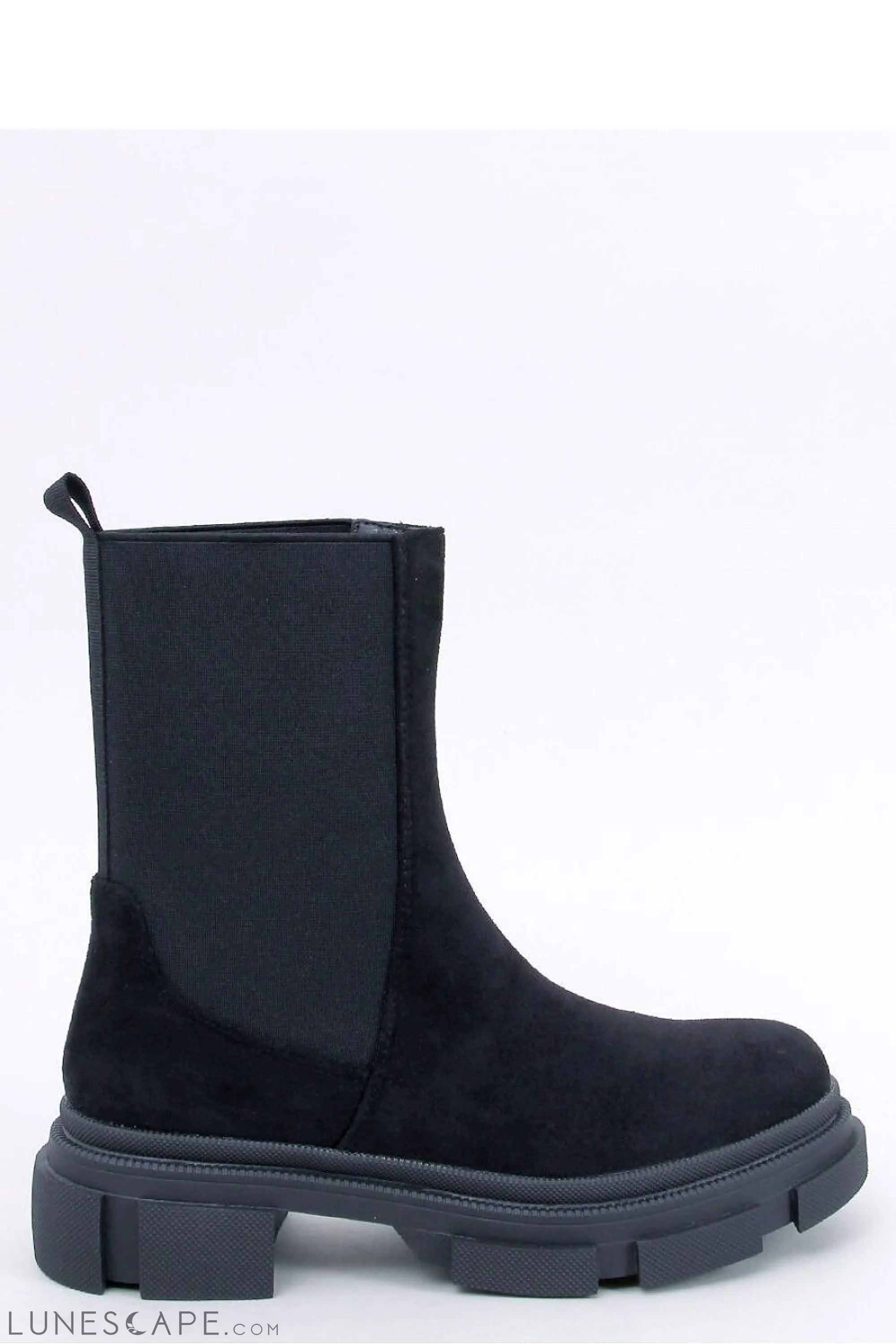 High-Traction Lug Sole Black Nubuck Chelsea Boot LUNESCAPE