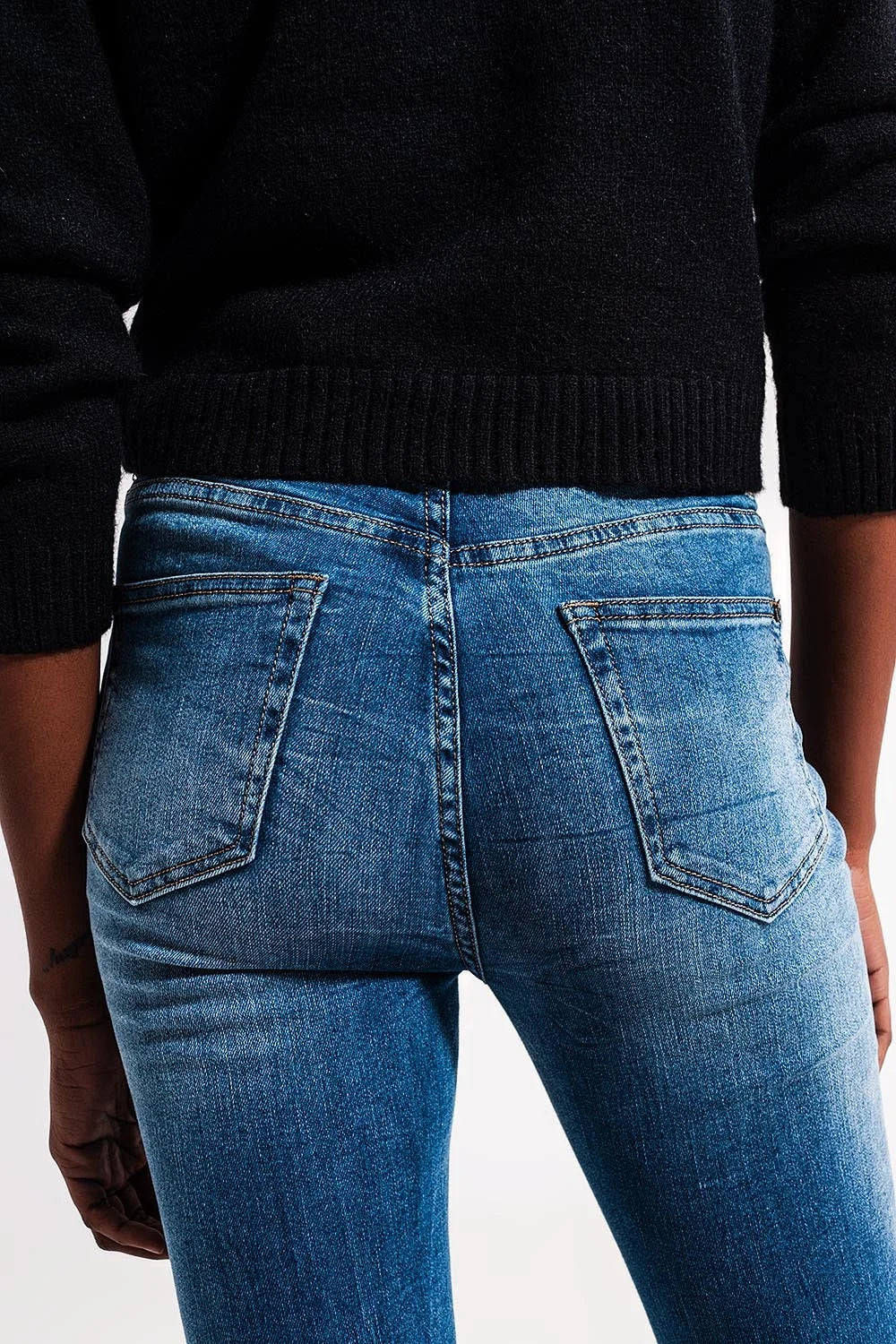 High Waist Elastic Skinny Jeans in Mid Blue LUNESCAPE