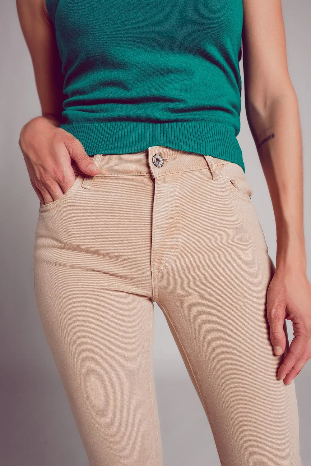 High Waist Flare Jean in Sand LUNESCAPE