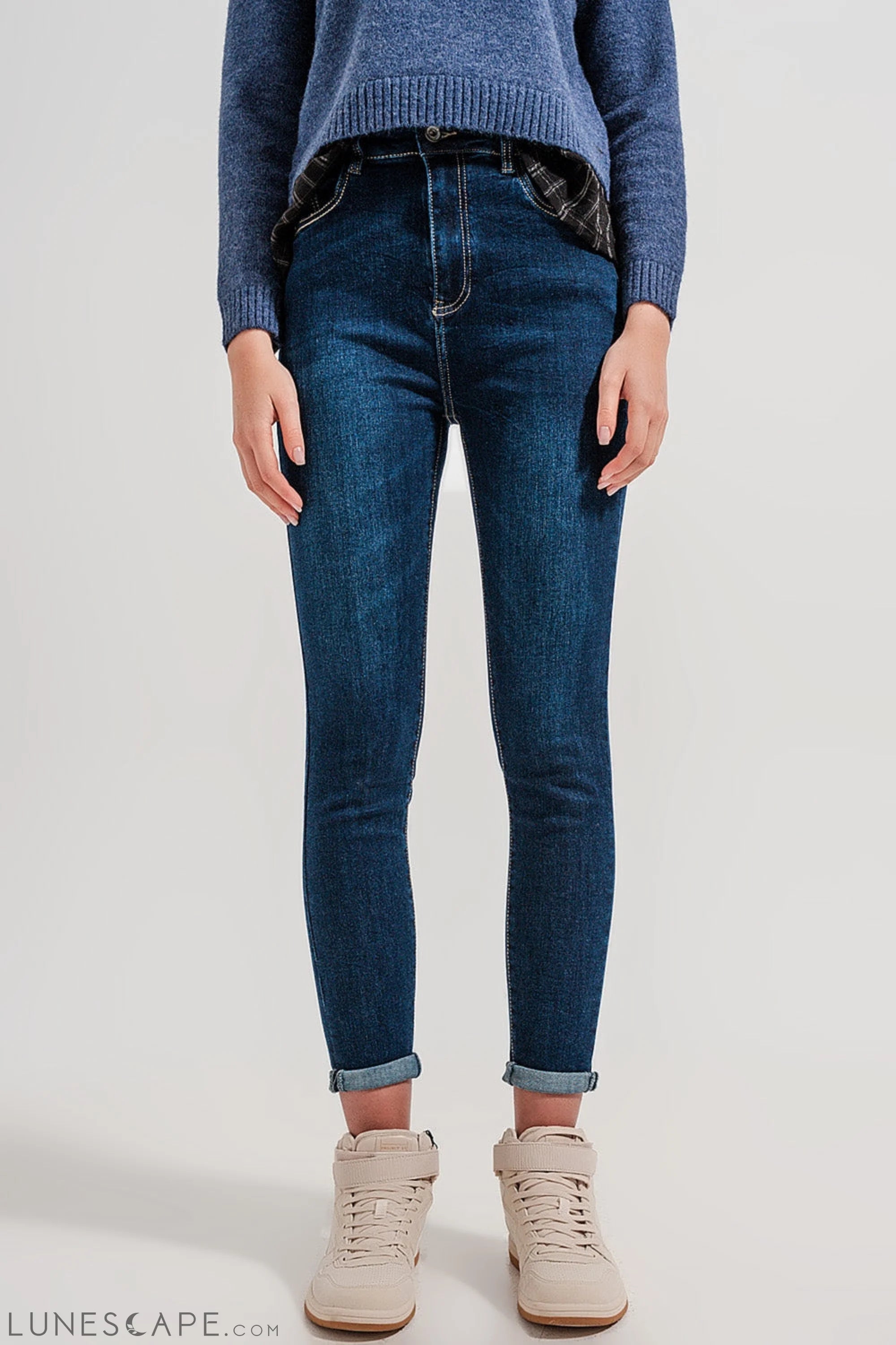 High Waist Skinny Fit Jeans in Dark Blue LUNESCAPE