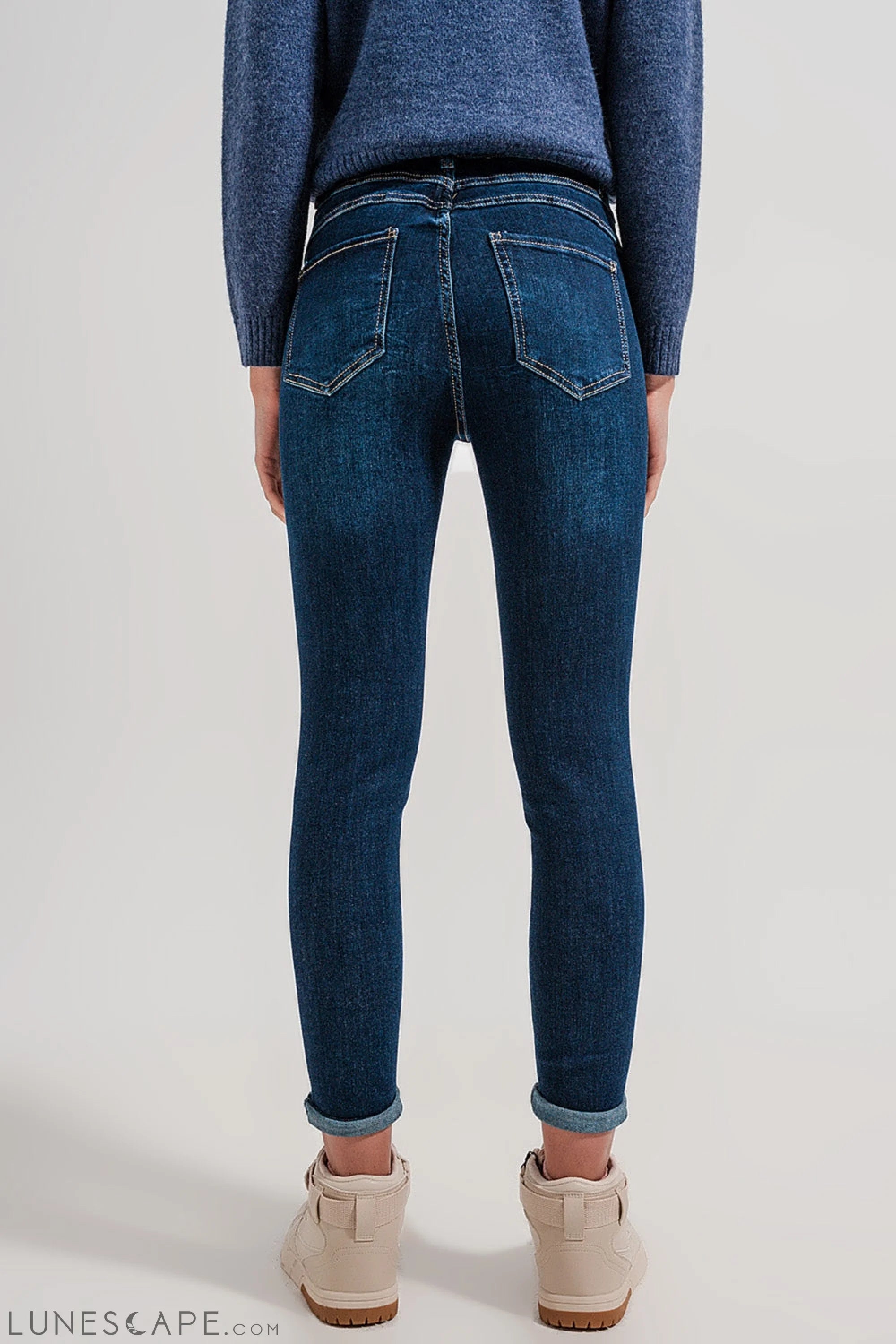 High Waist Skinny Fit Jeans in Dark Blue LUNESCAPE