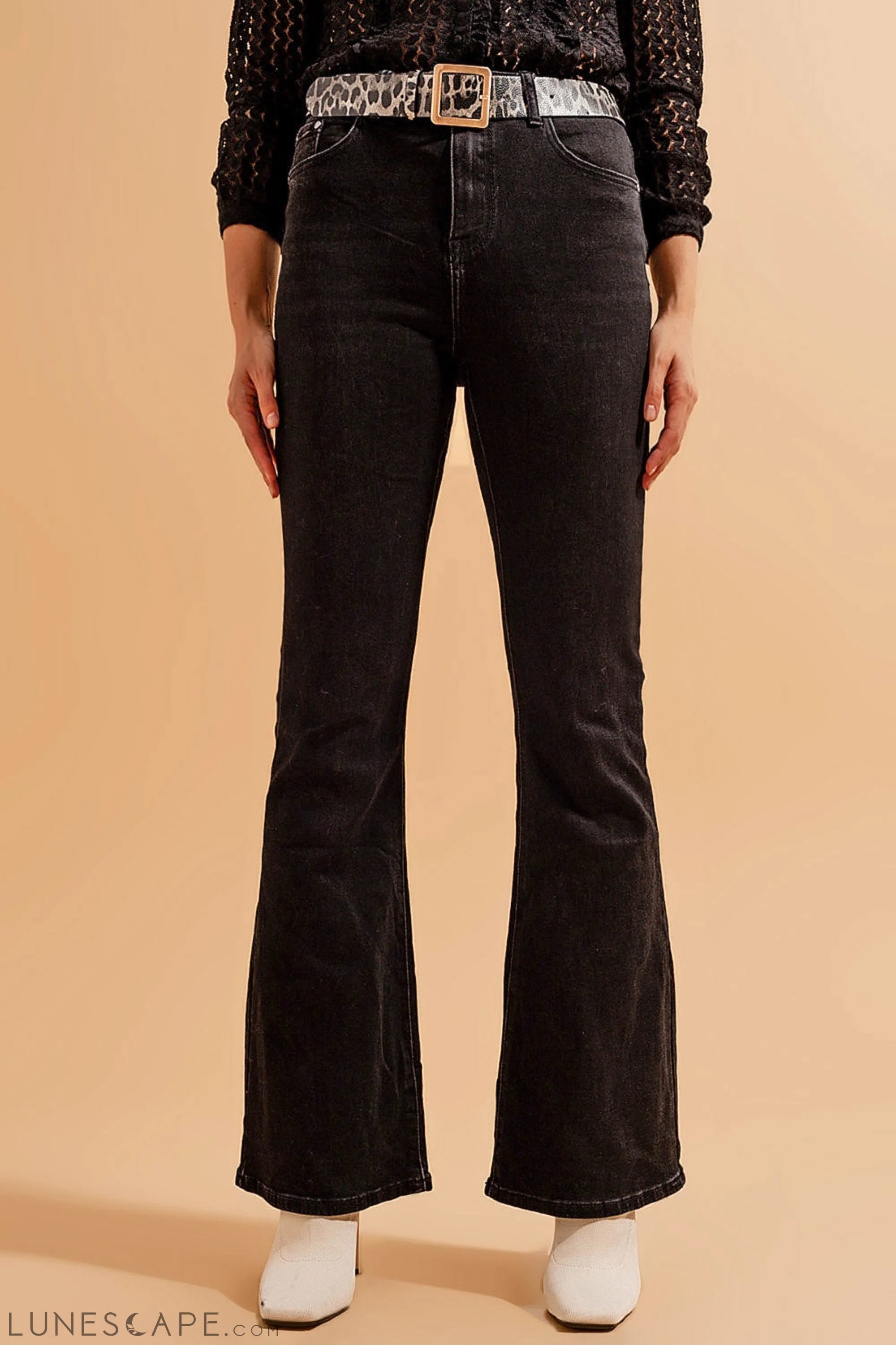 High Waisted Flare Jeans in Black LUNESCAPE