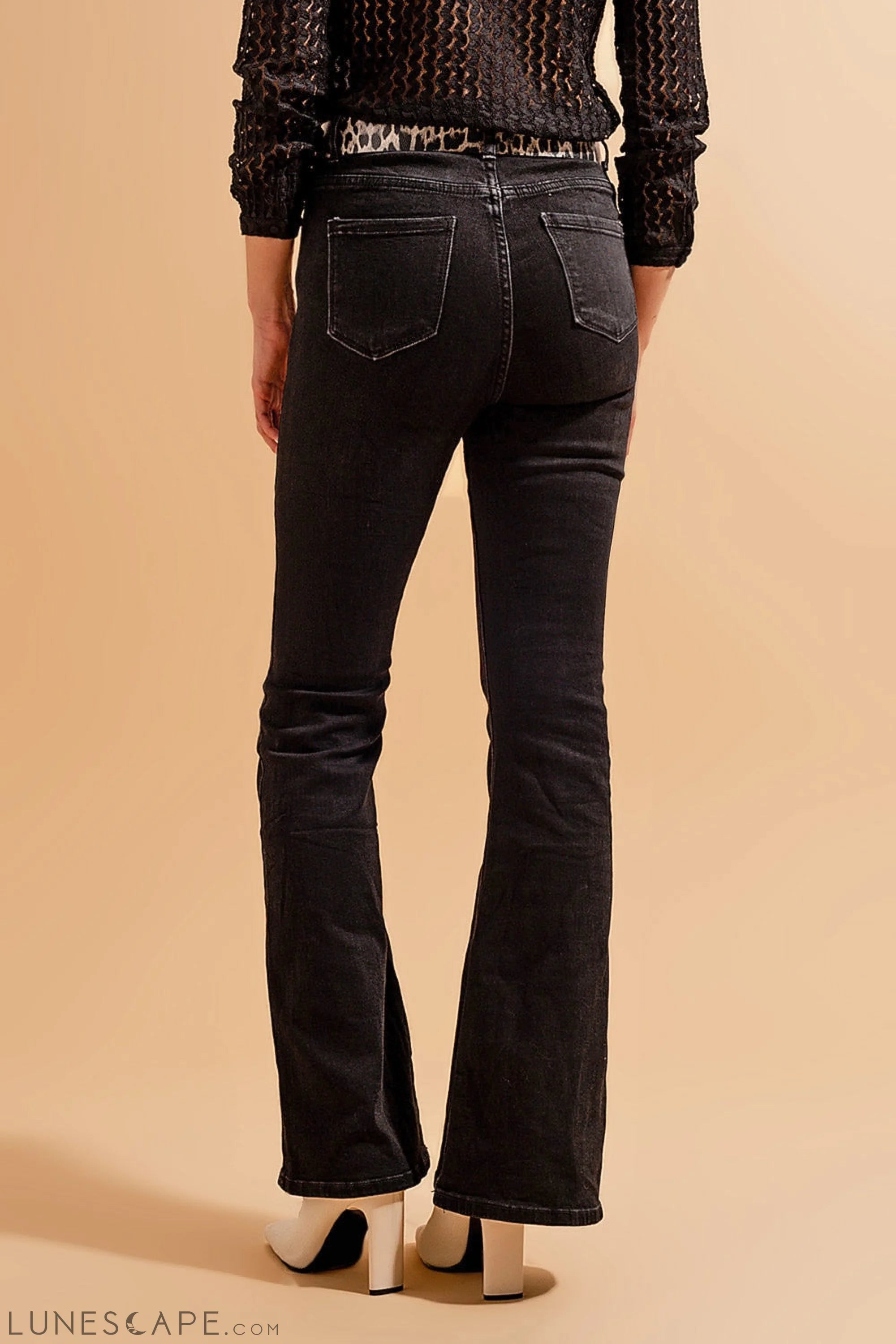 High Waisted Flare Jeans in Black LUNESCAPE