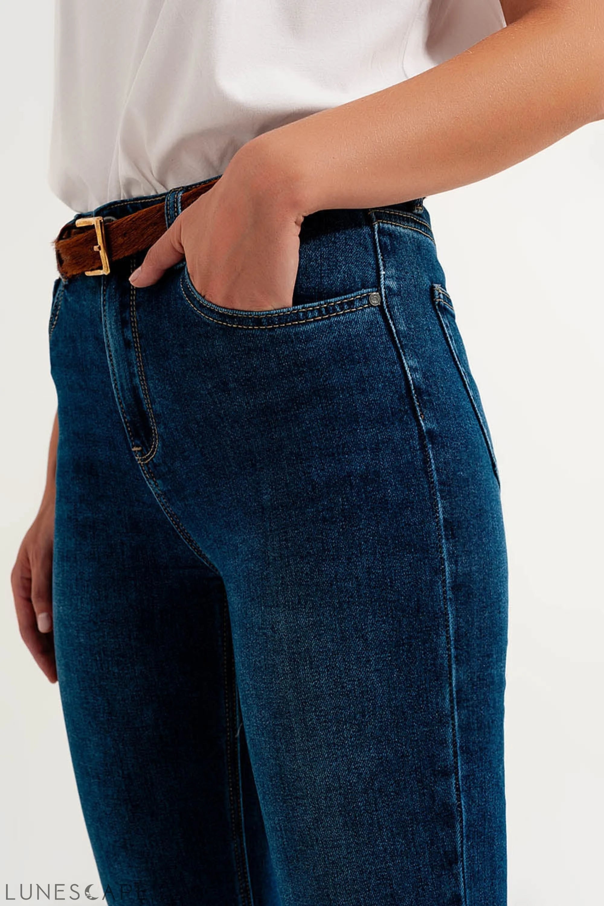 High Waisted Super Skinny Jeans in Dark Blue With High Quality Elastic LUNESCAPE