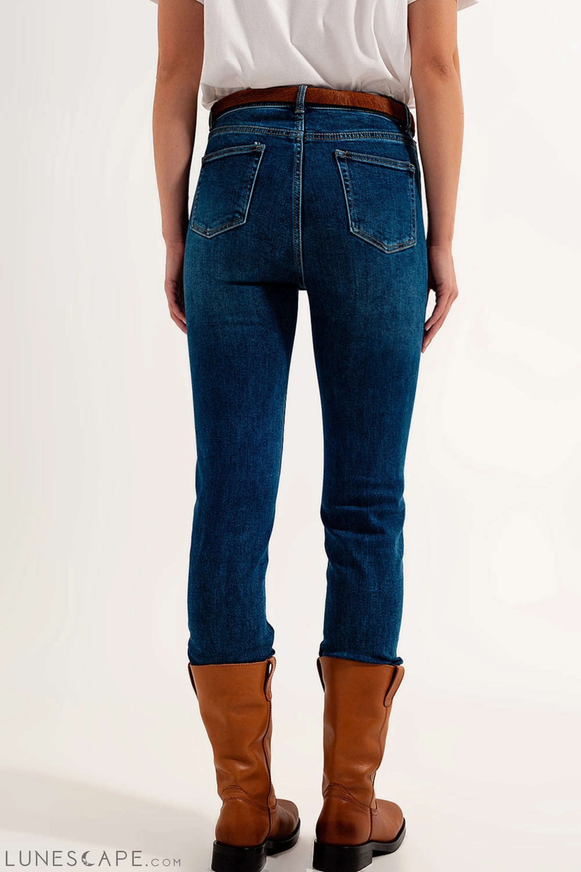 High Waisted Super Skinny Jeans in Dark Blue With High Quality Elastic LUNESCAPE