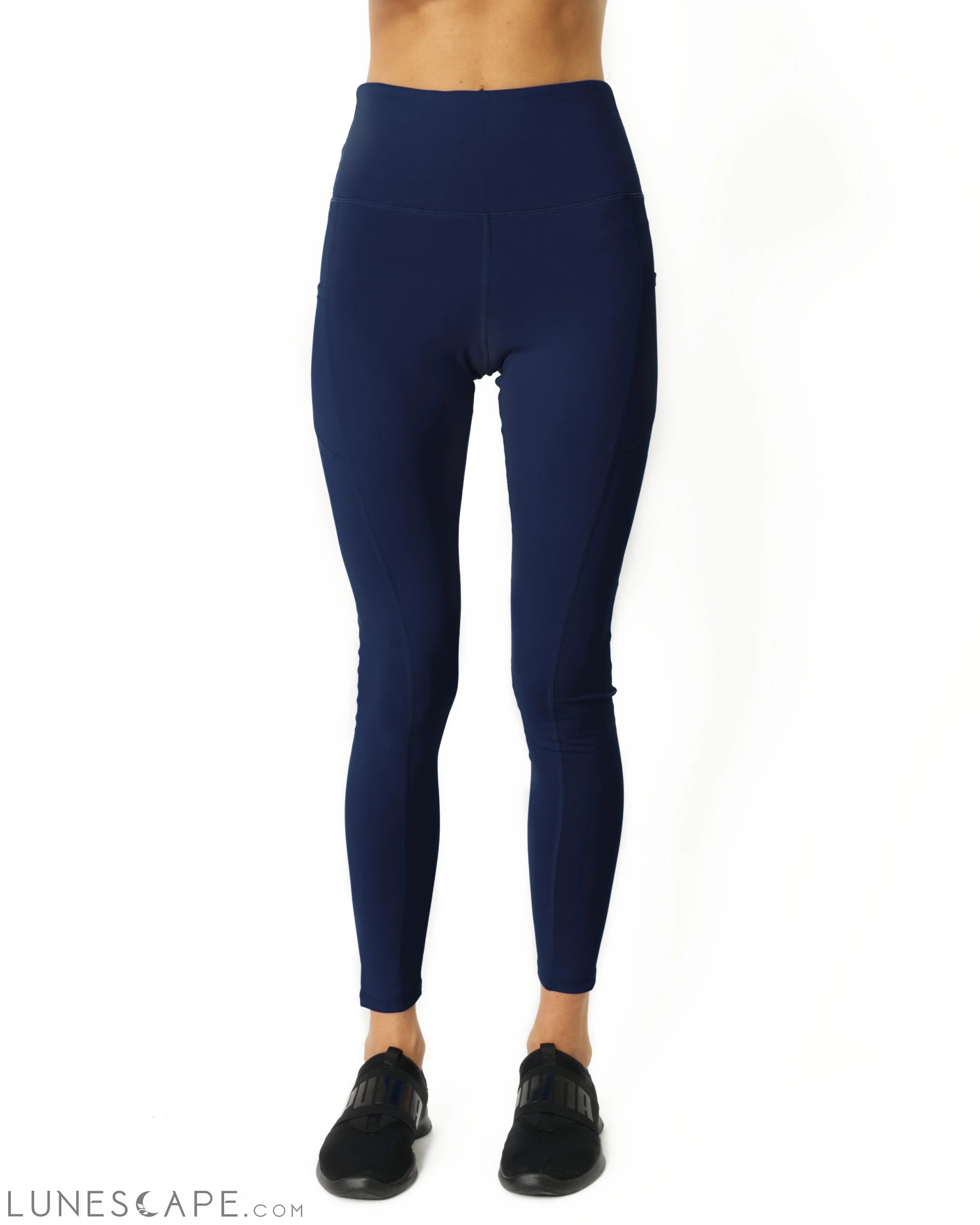 High Waisted Yoga Leggings - Navy Blue LUNESCAPE