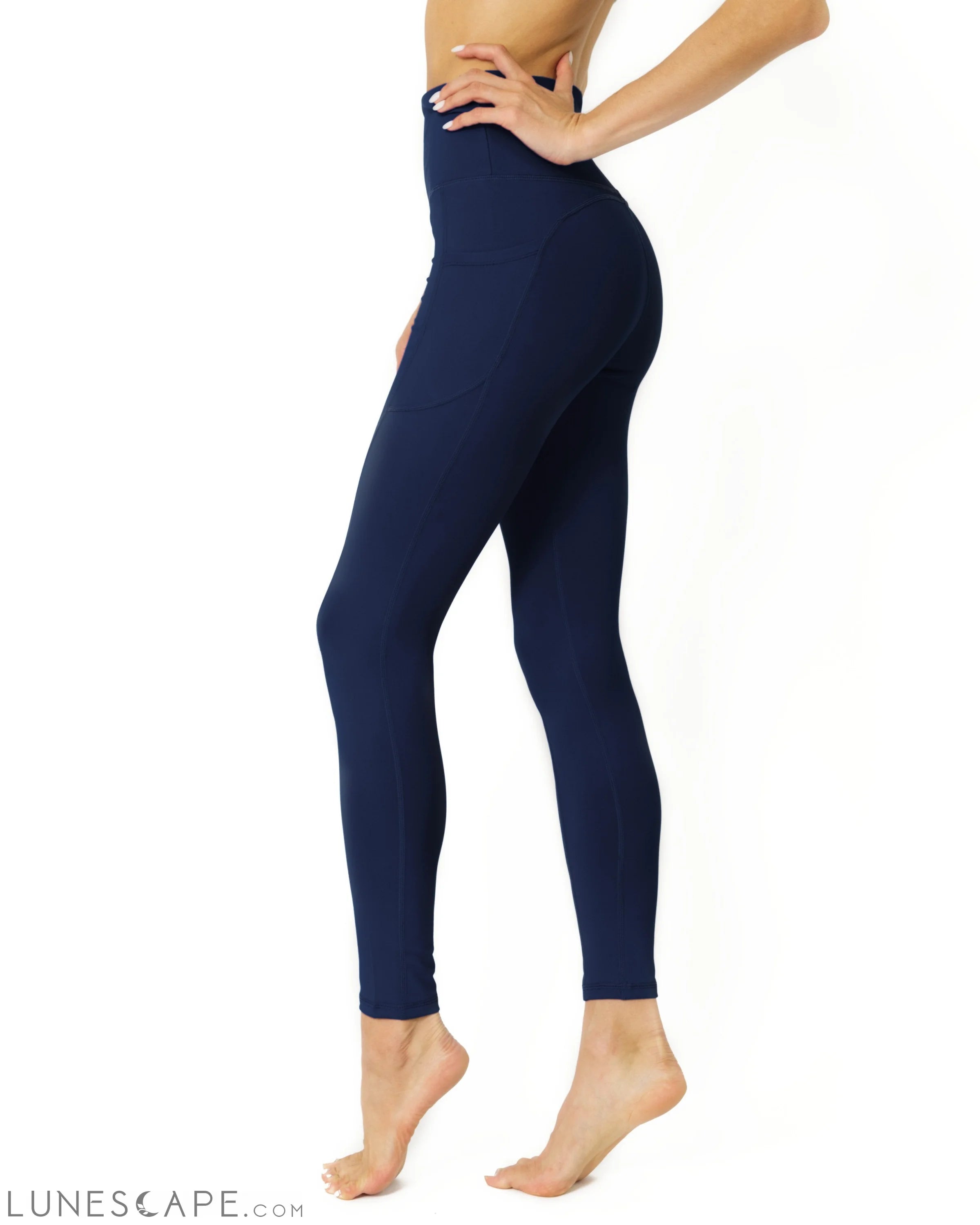 High Waisted Yoga Leggings - Navy Blue LUNESCAPE