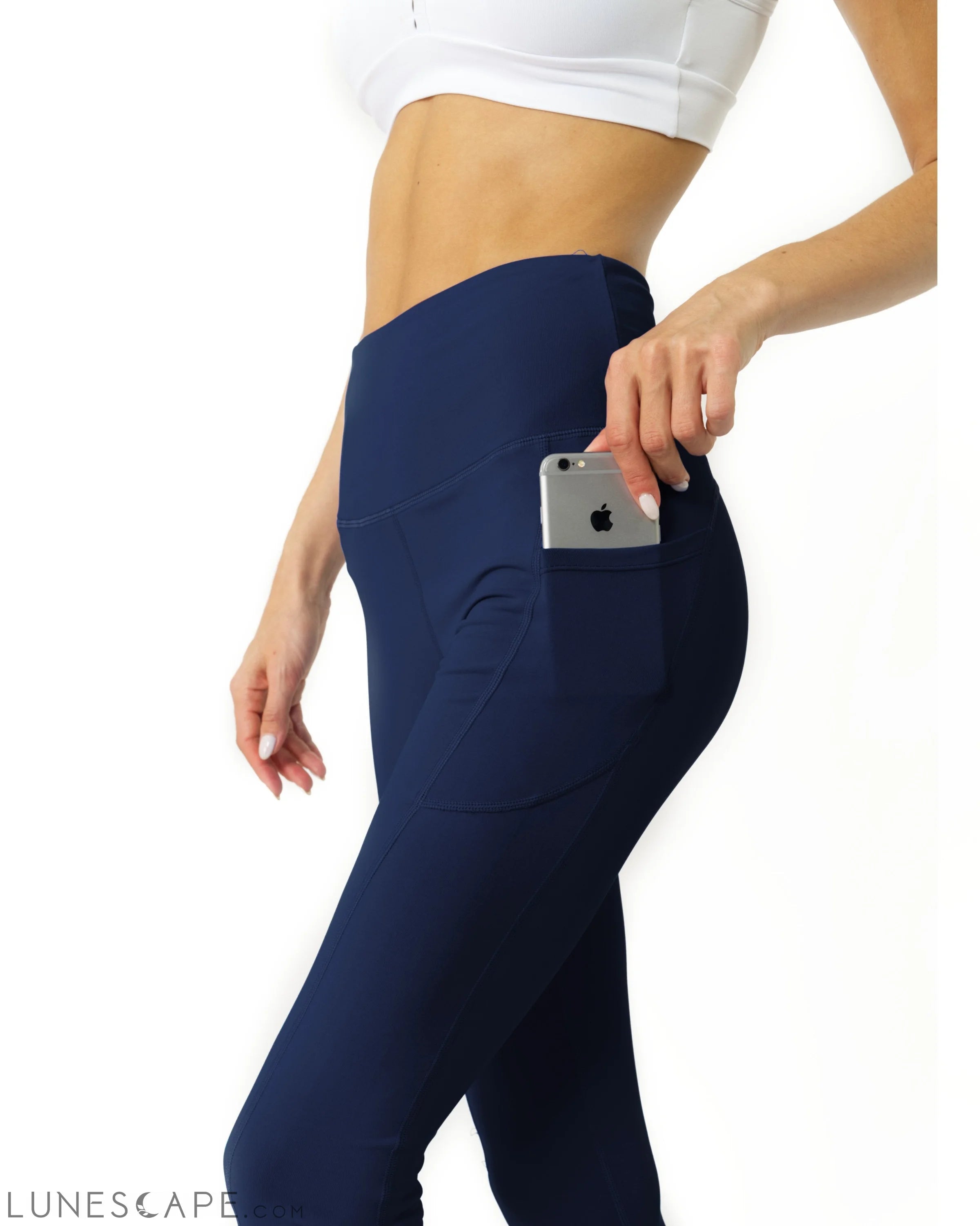 High Waisted Yoga Leggings - Navy Blue LUNESCAPE