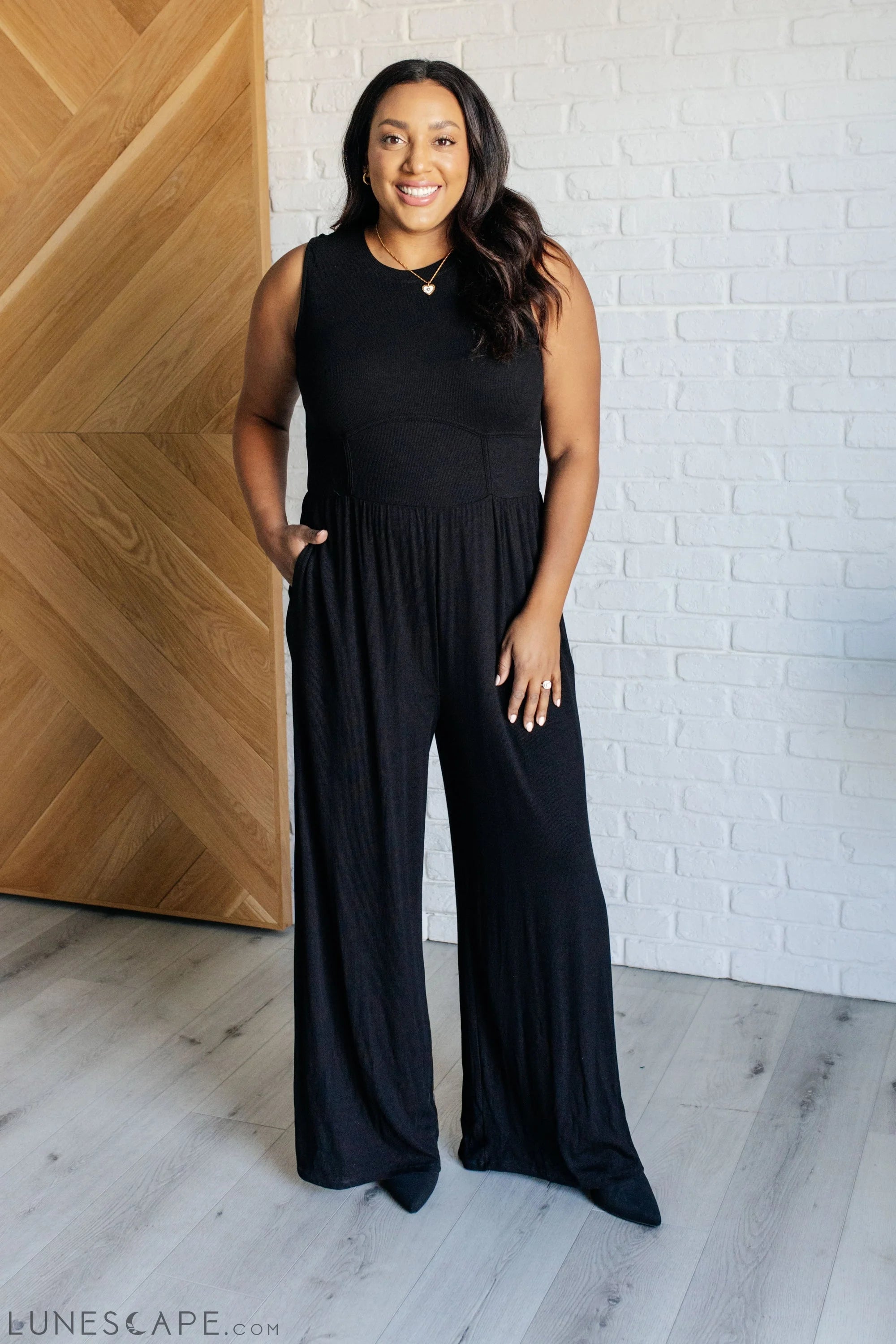 Hilary Wide Leg Jumpsuit in Black LUNESCAPE