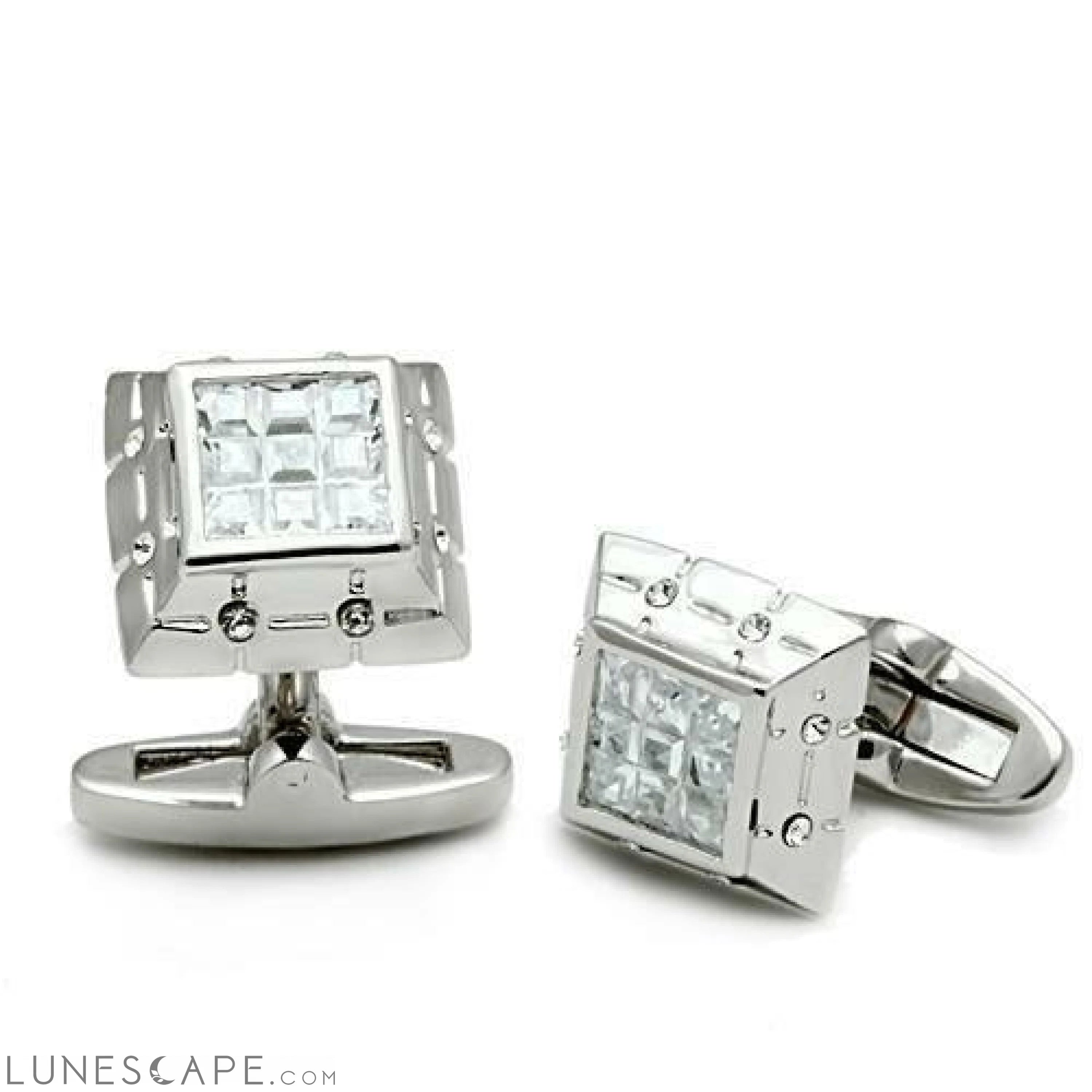 hodium Brass Cufflink with AAA Grade CZ  in Clear LUNESCAPE