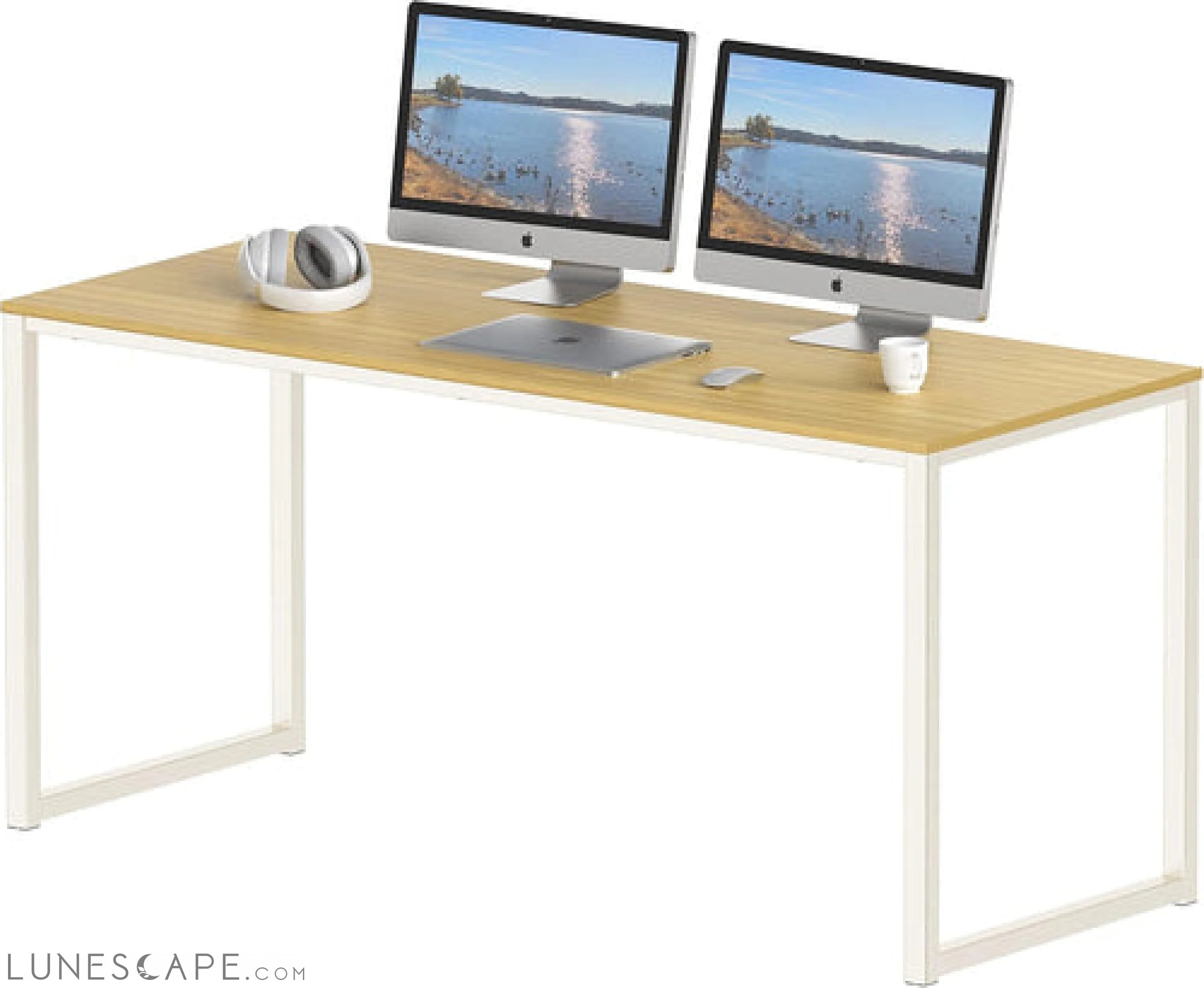 Home Office 55 Inch Computer Desk, 24" Deep, Oak LUNESCAPE