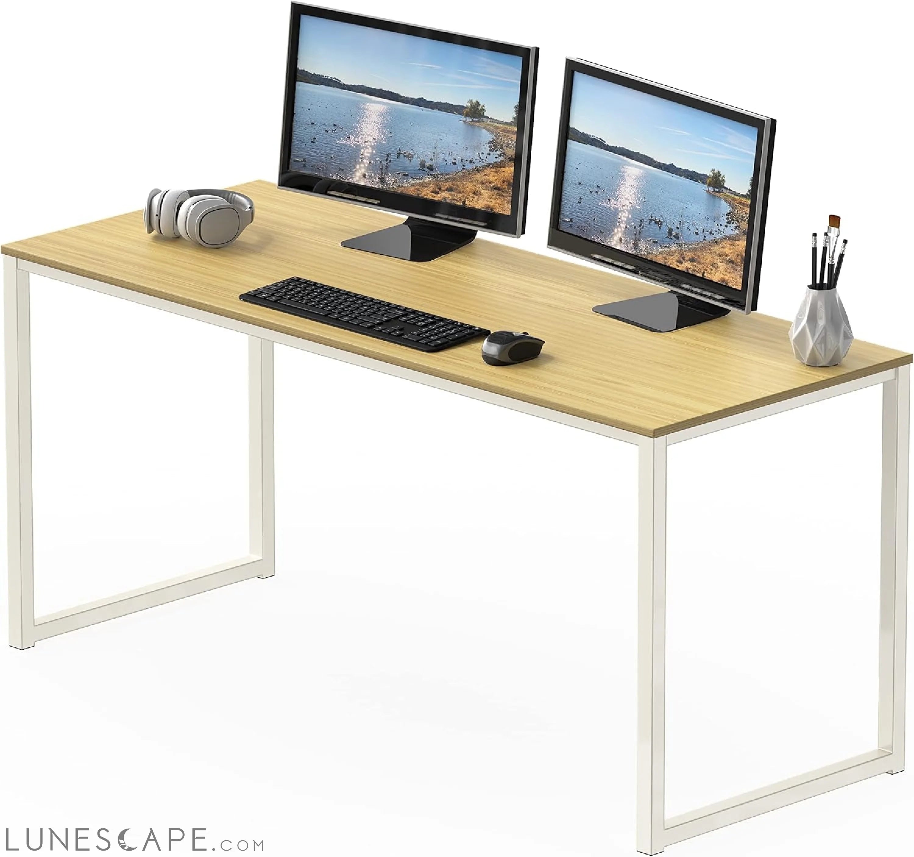Home Office 55 Inch Computer Desk, 24" Deep, Oak LUNESCAPE