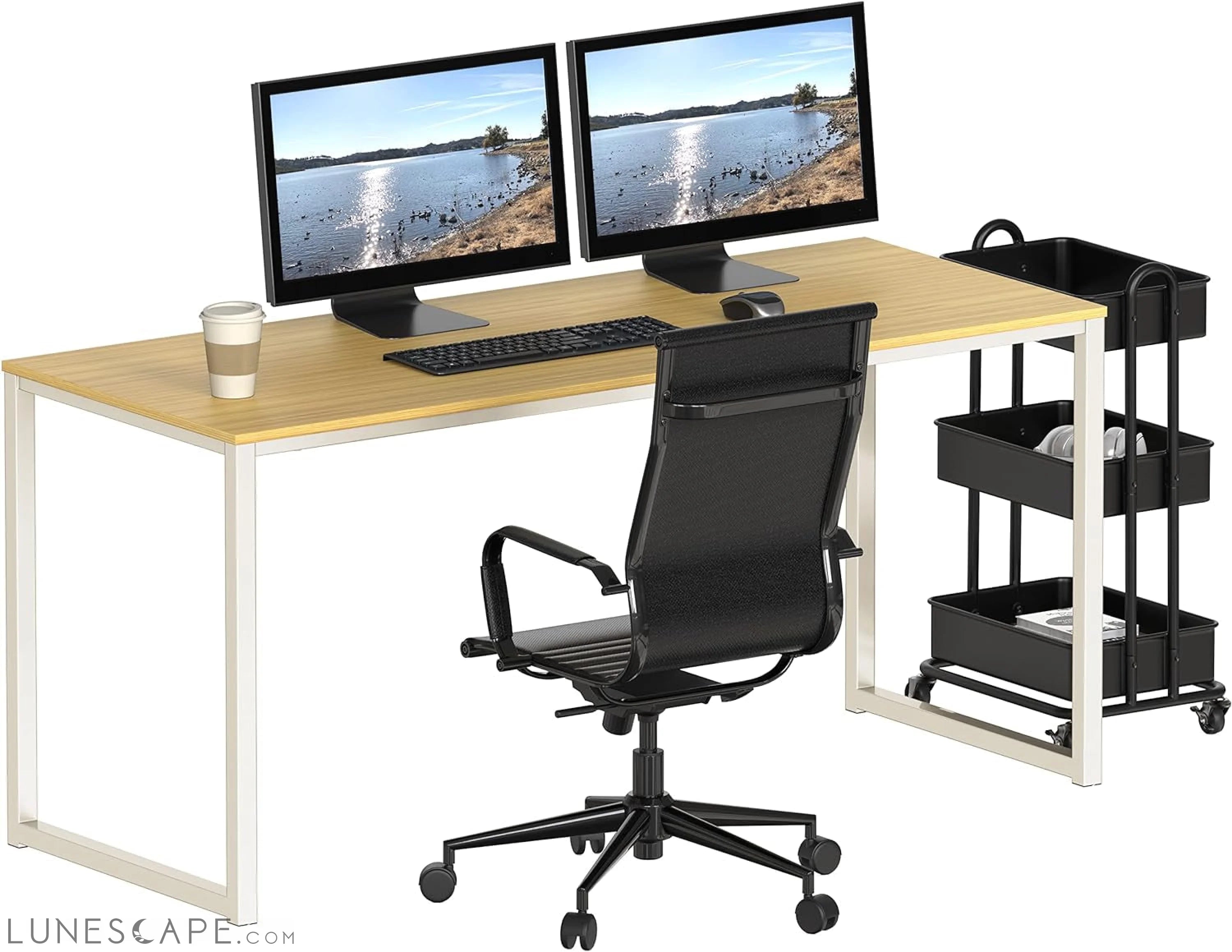 Home Office 55 Inch Computer Desk, 24" Deep, Oak LUNESCAPE