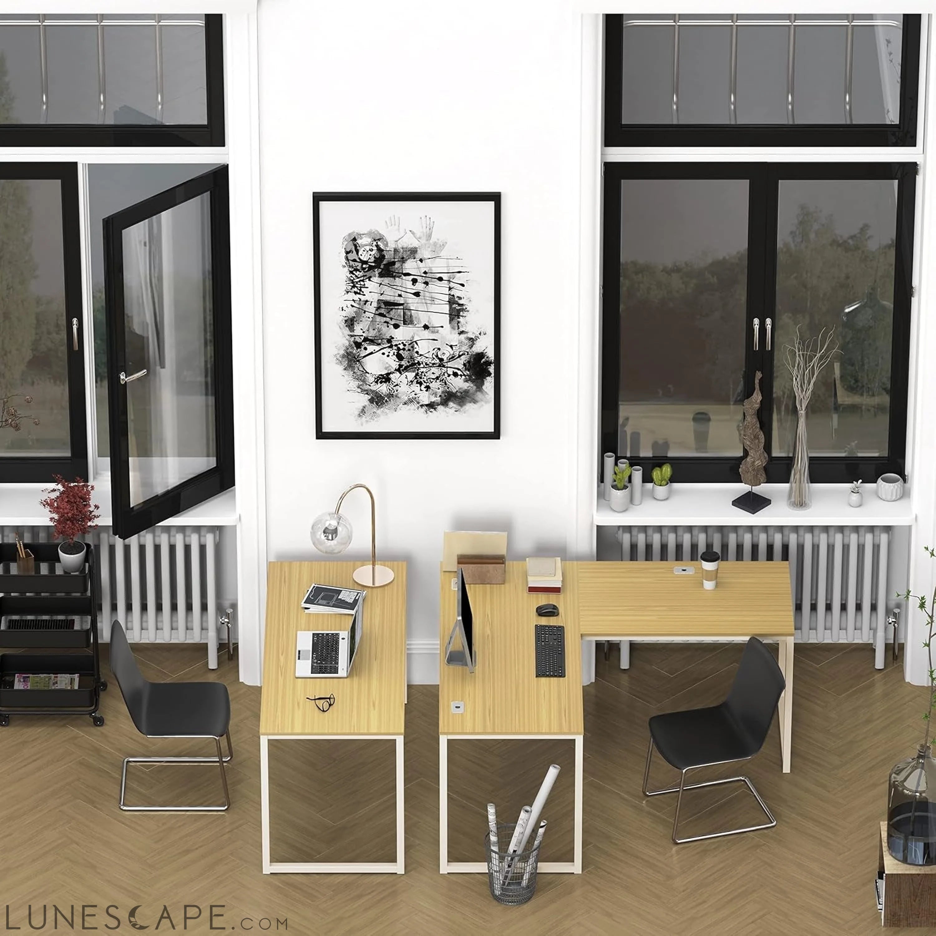 Home Office 55 Inch Computer Desk, 24" Deep, Oak LUNESCAPE