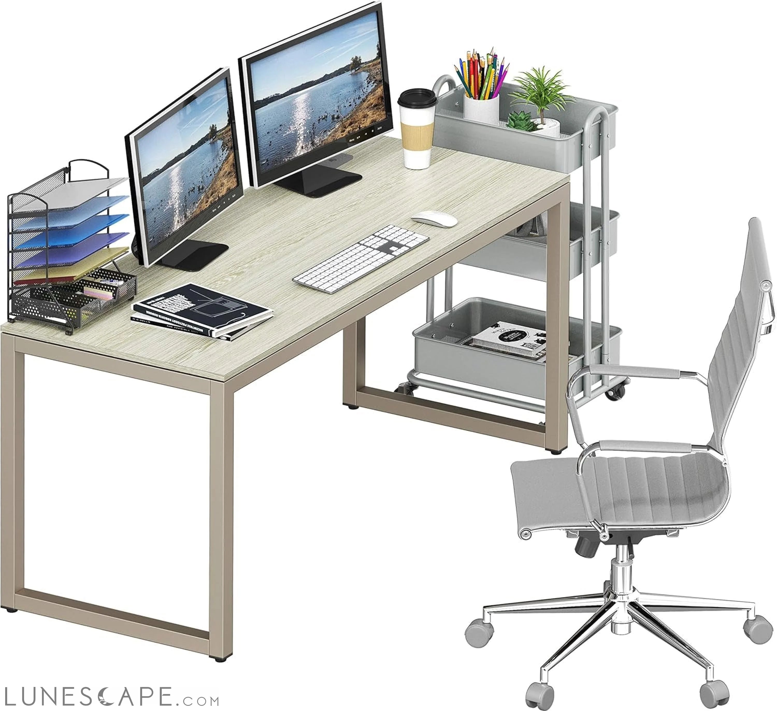 Home Office 55-Inch Large Computer Desk, Maple LUNESCAPE