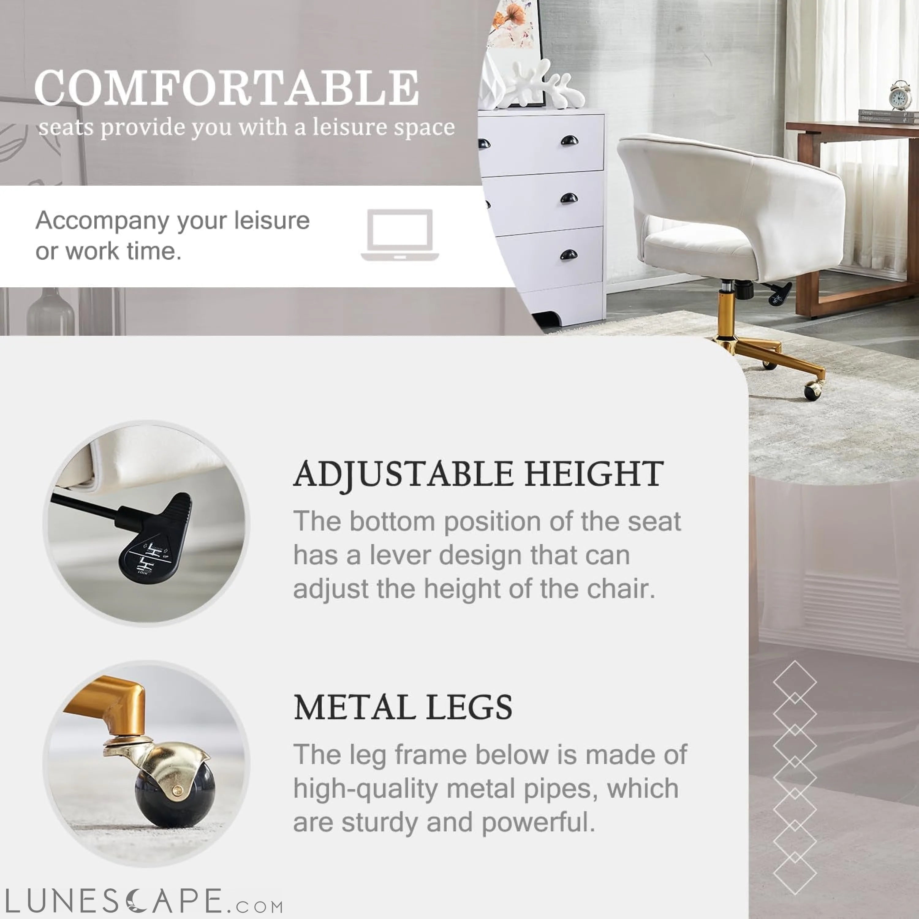 Home Office Chair Swivel Velvet Desk Chair, Vanity Chair with 360 LUNESCAPE