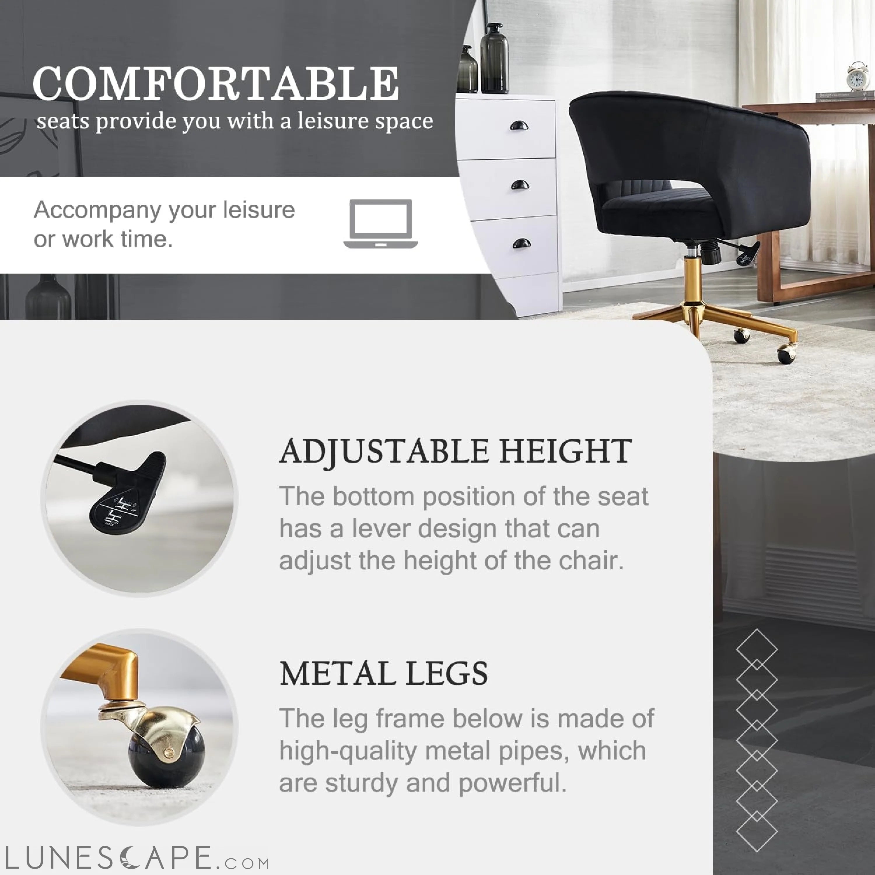 Home Office Chair Swivel Velvet Desk Chair, Vanity Chair with 360 LUNESCAPE