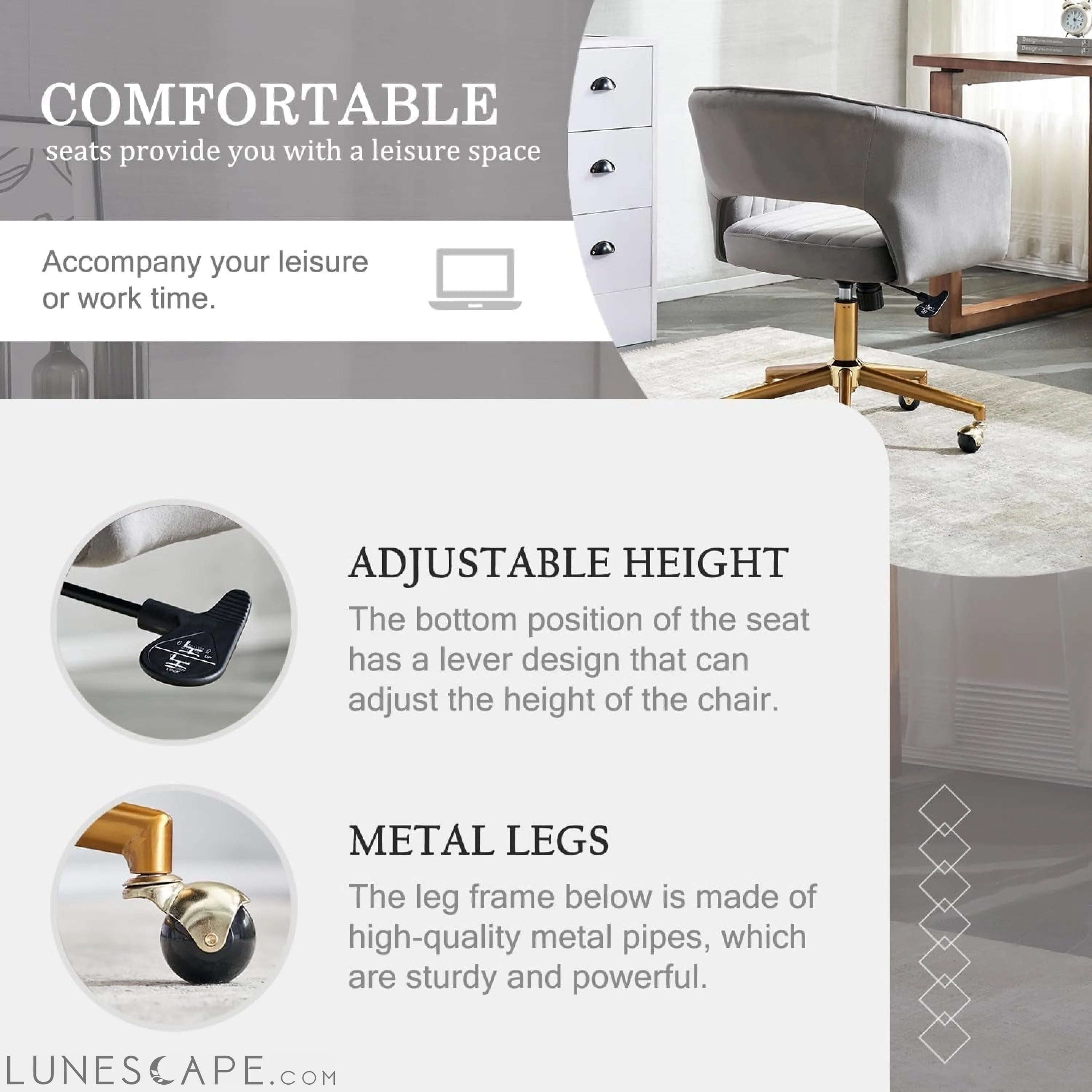 Home Office Chair Swivel Velvet Desk Chair, Vanity Chair with 360 LUNESCAPE