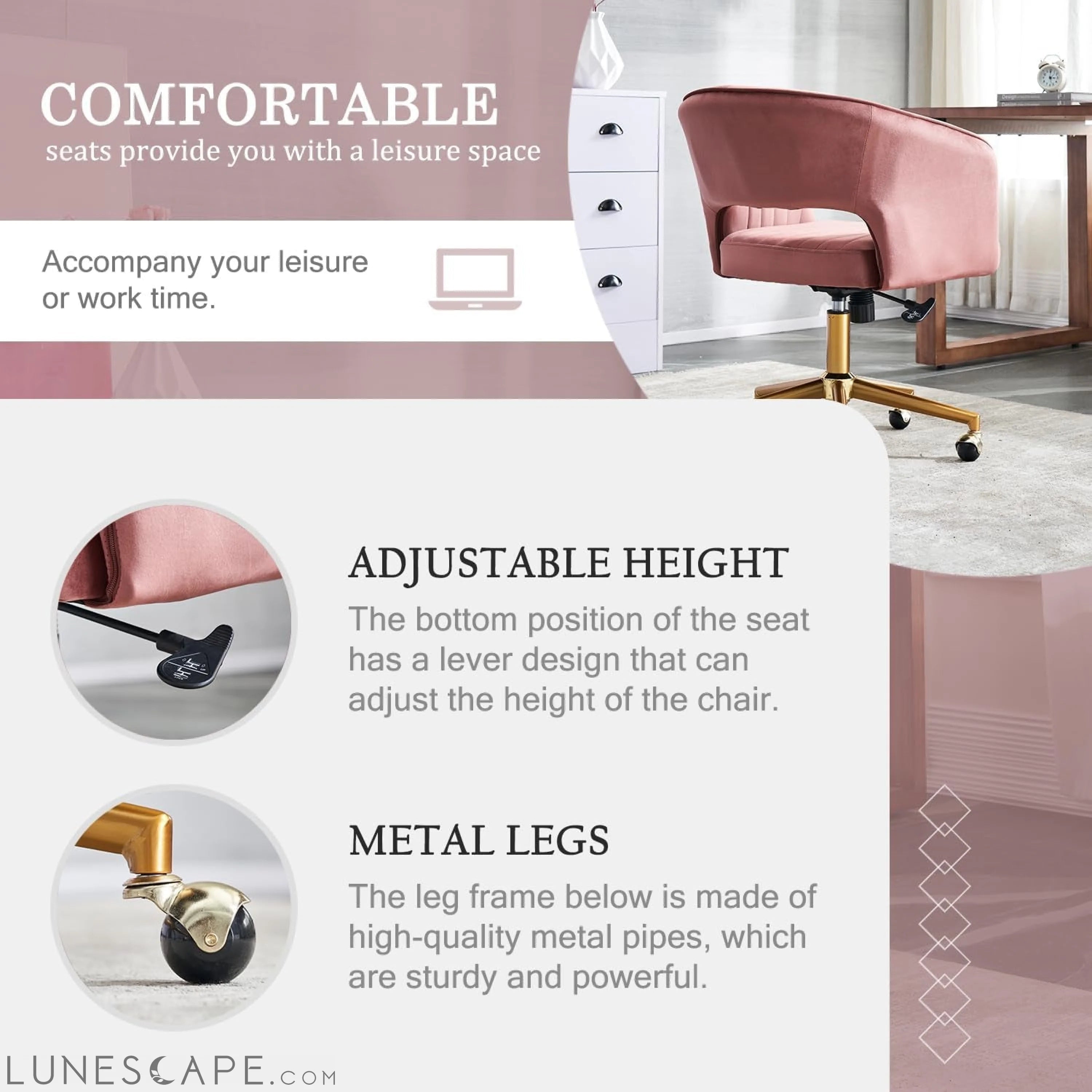 Home Office Chair Swivel Velvet Desk Chair, Vanity Chair with 360 LUNESCAPE