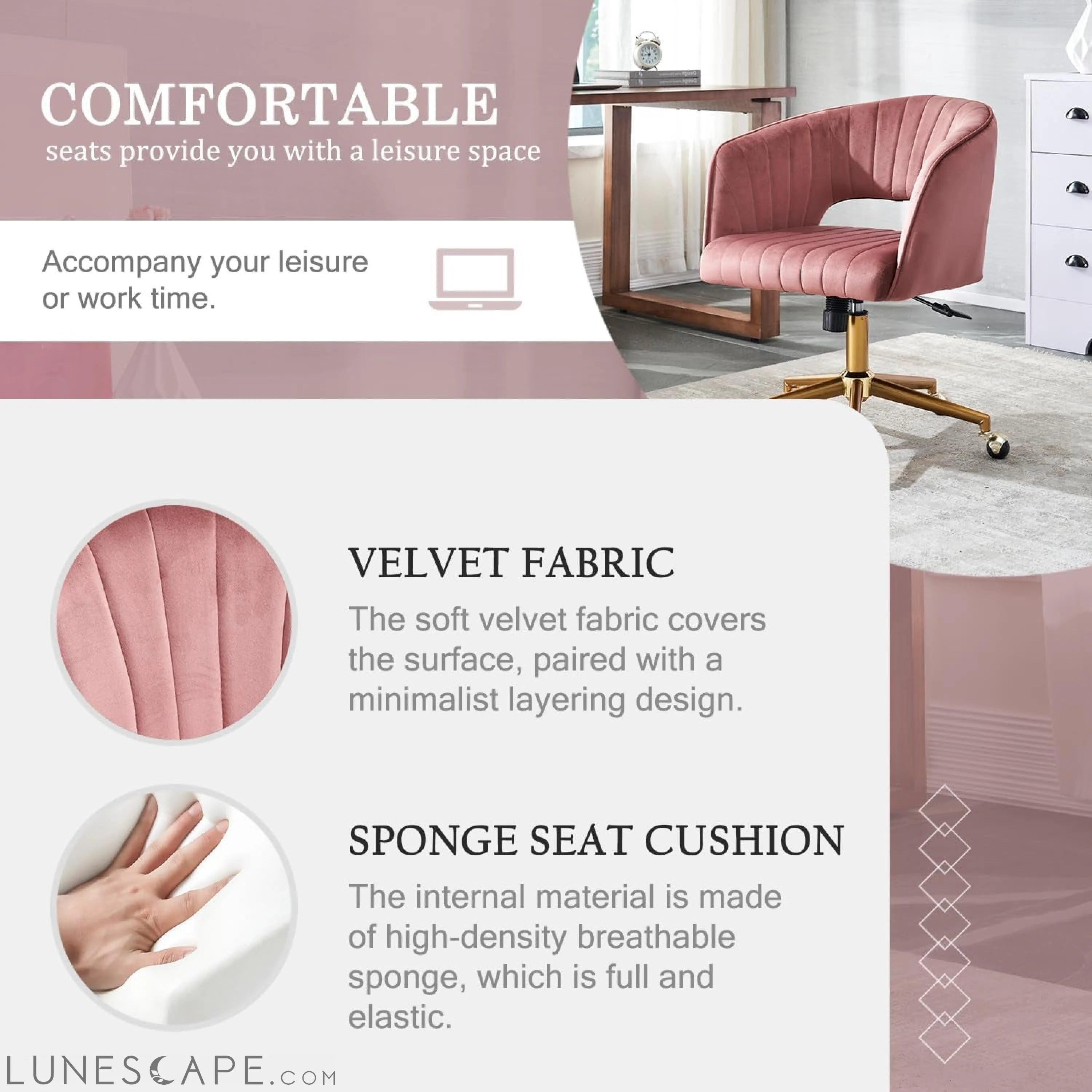 Home Office Chair Swivel Velvet Desk Chair, Vanity Chair with 360 LUNESCAPE