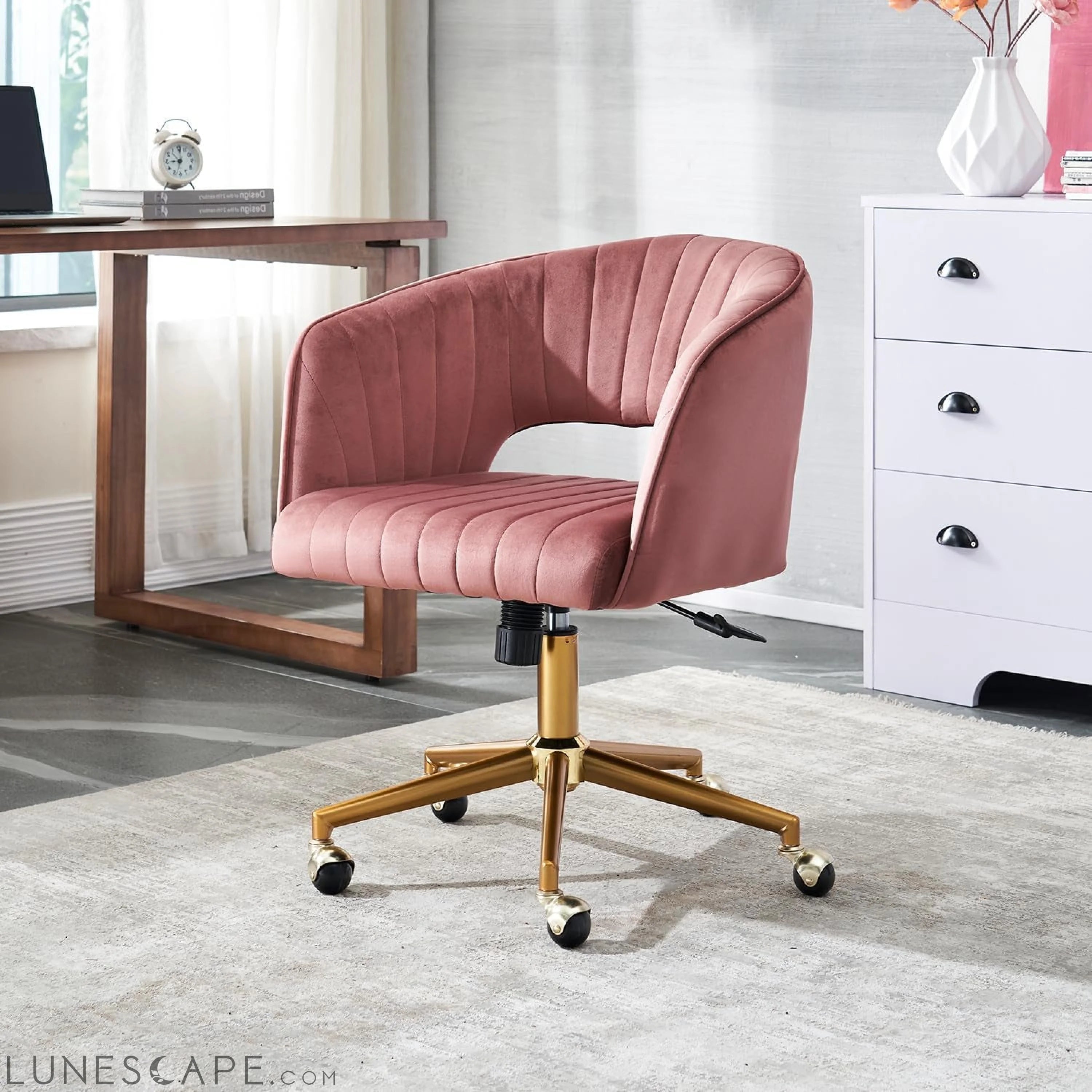 Home Office Chair Swivel Velvet Desk Chair, Vanity Chair with 360 LUNESCAPE
