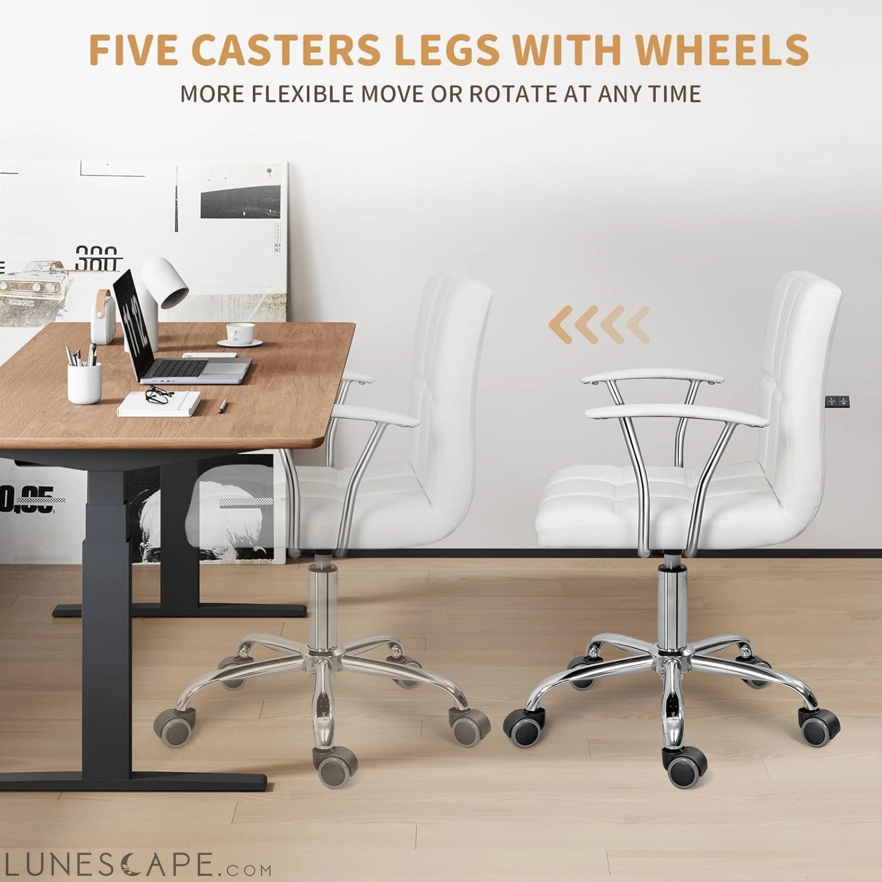 Home Office Desk Chair with Armrest and Wheels, Modern PU Leather LUNESCAPE
