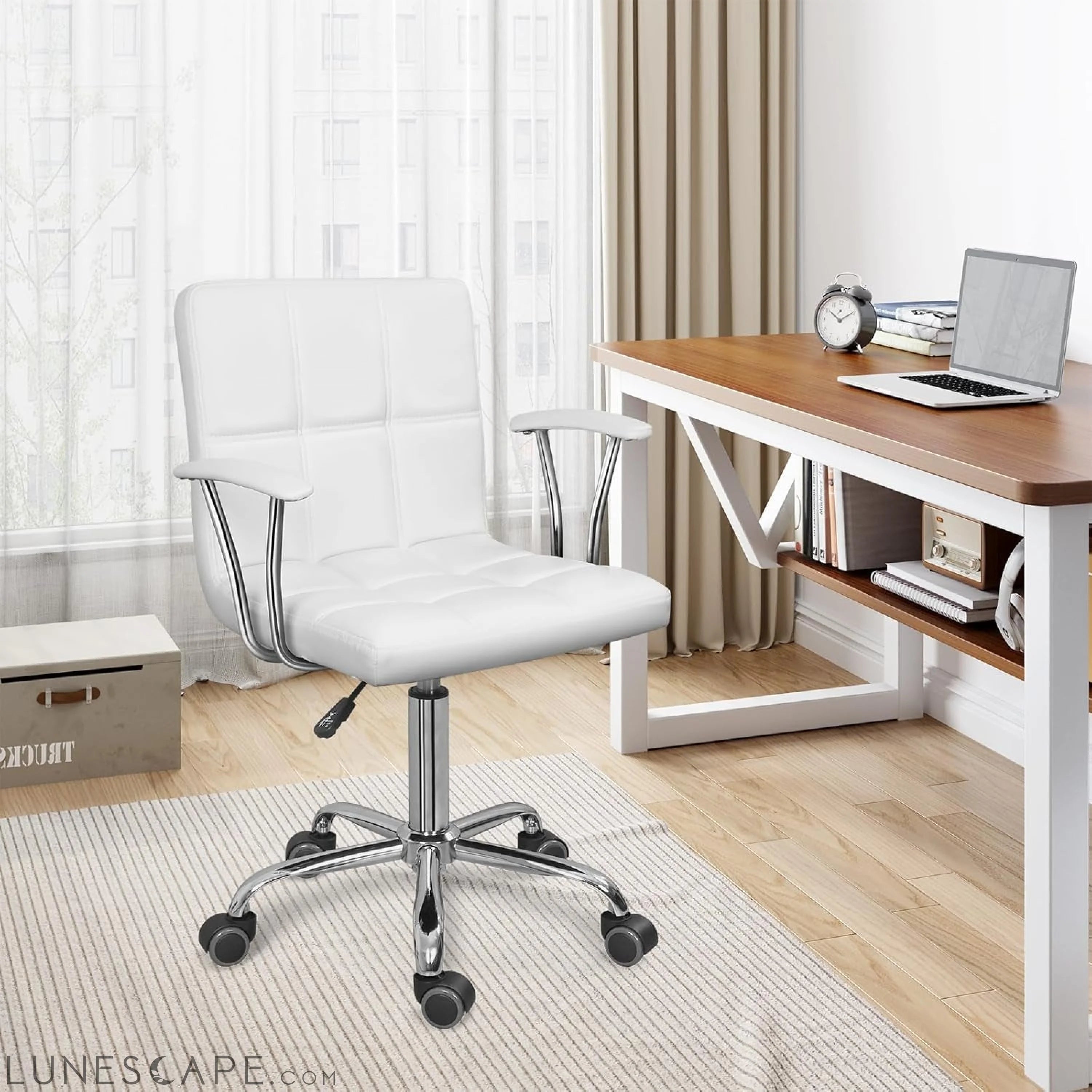 Home Office Desk Chair with Armrest and Wheels, Modern PU Leather LUNESCAPE