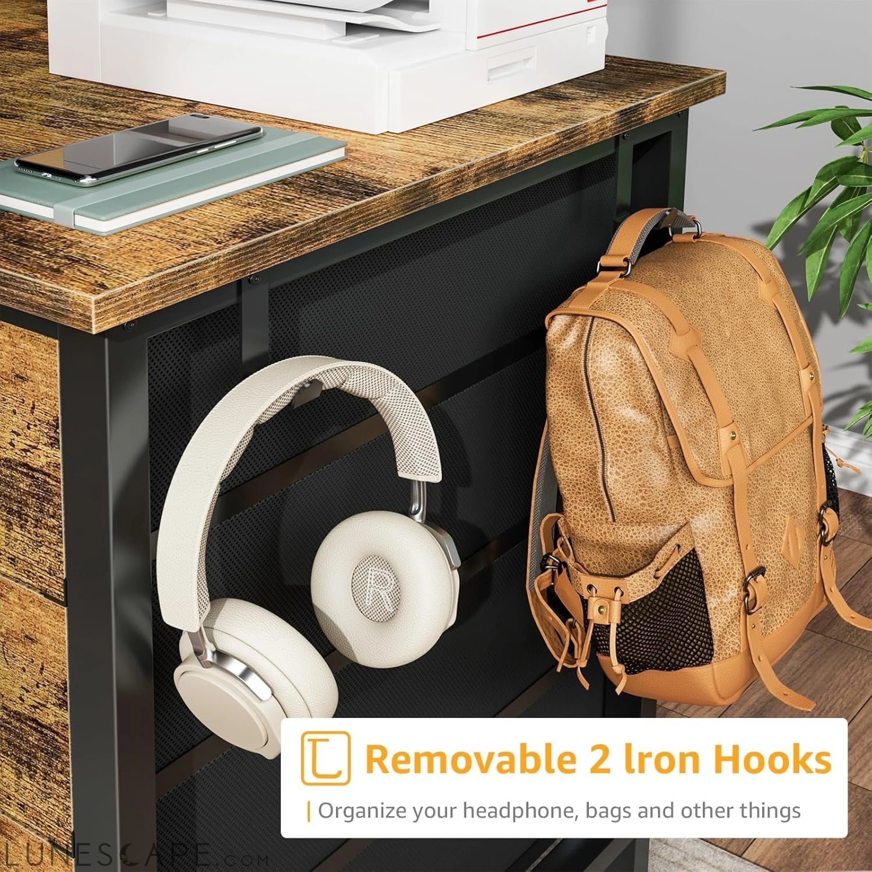 Home Office Desk with Drawers for Storage - 55 Inch Computer Desk with LUNESCAPE