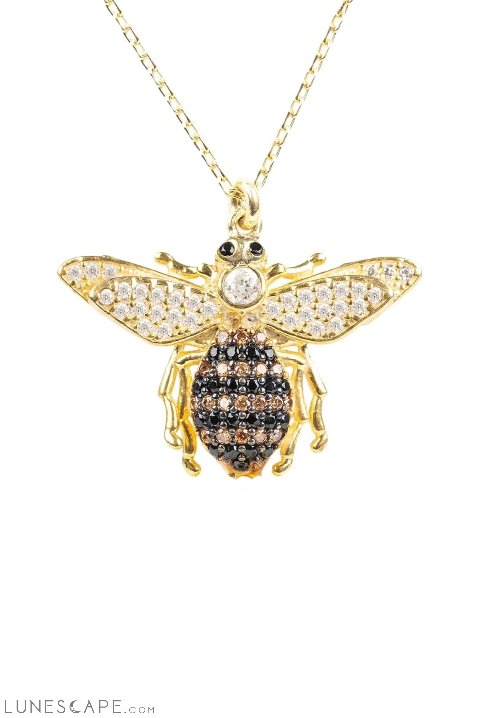 Honey Bee Pendant Necklace Gold LUNESCAPE