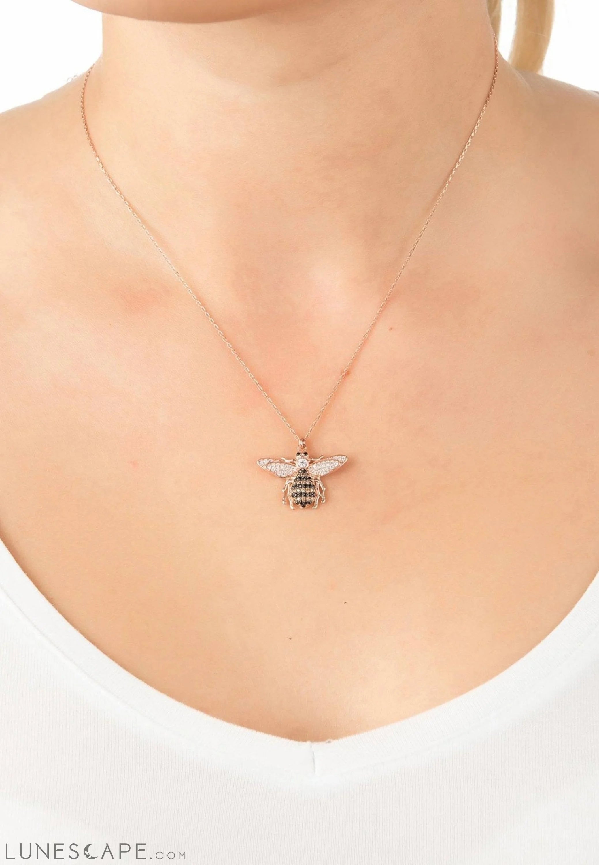 Honey Bee Pendant Necklace Gold LUNESCAPE
