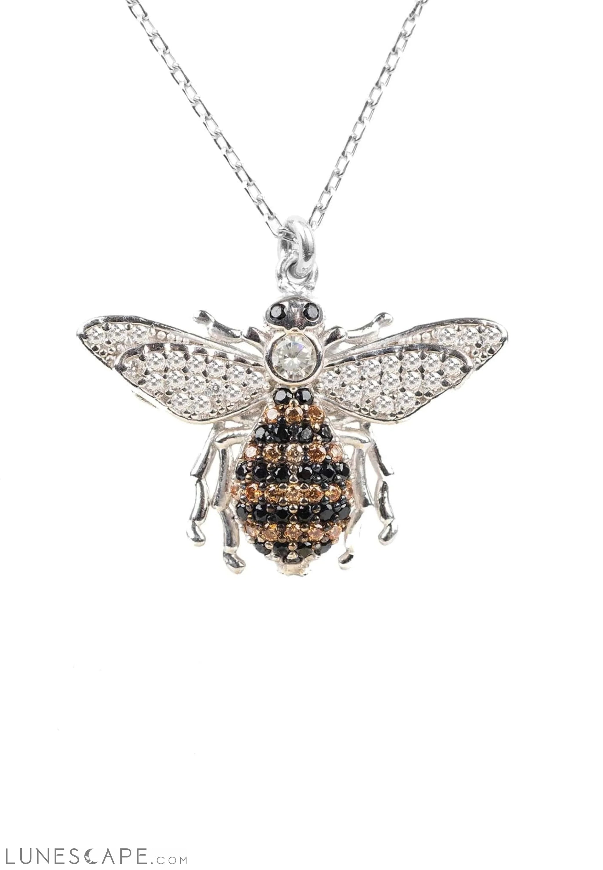 Honey Bee Pendant Necklace Silver LUNESCAPE