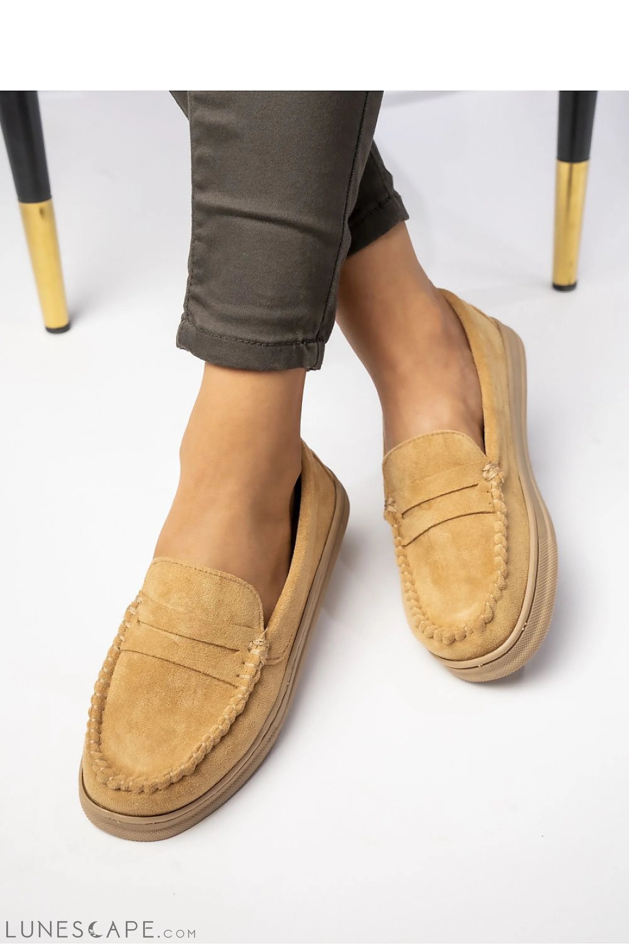 Honey Eco-Suede Women’s Loafers with Raised Sole and Penny Strap LUNESCAPE
