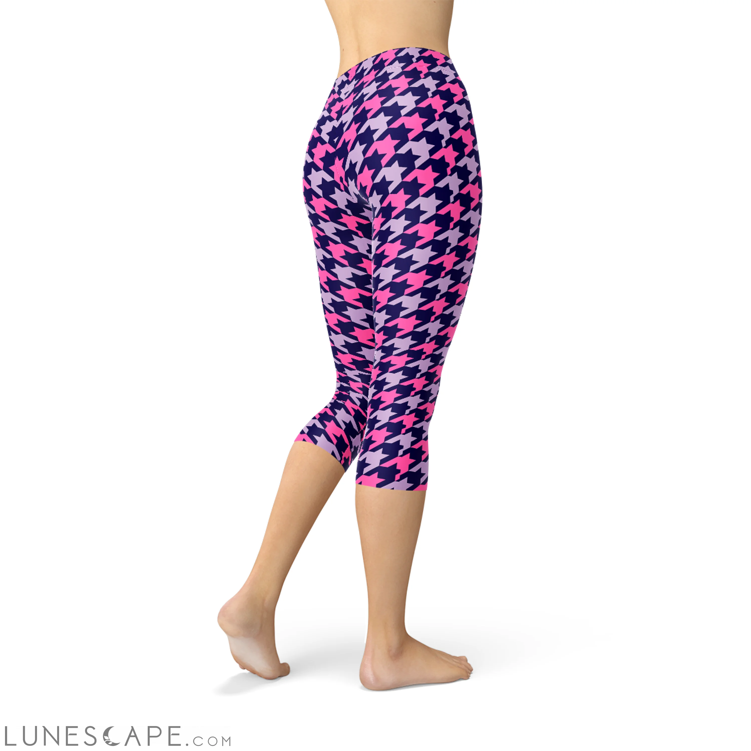 Houndstooth Pink Purple Capri Leggings Leggings