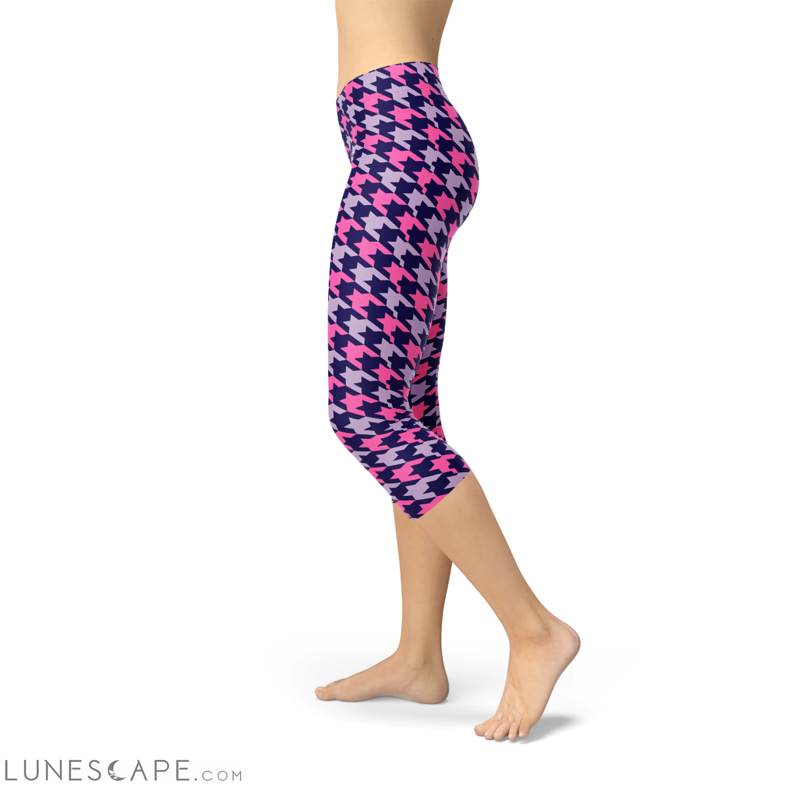 Houndstooth Pink Purple Capri Leggings Leggings