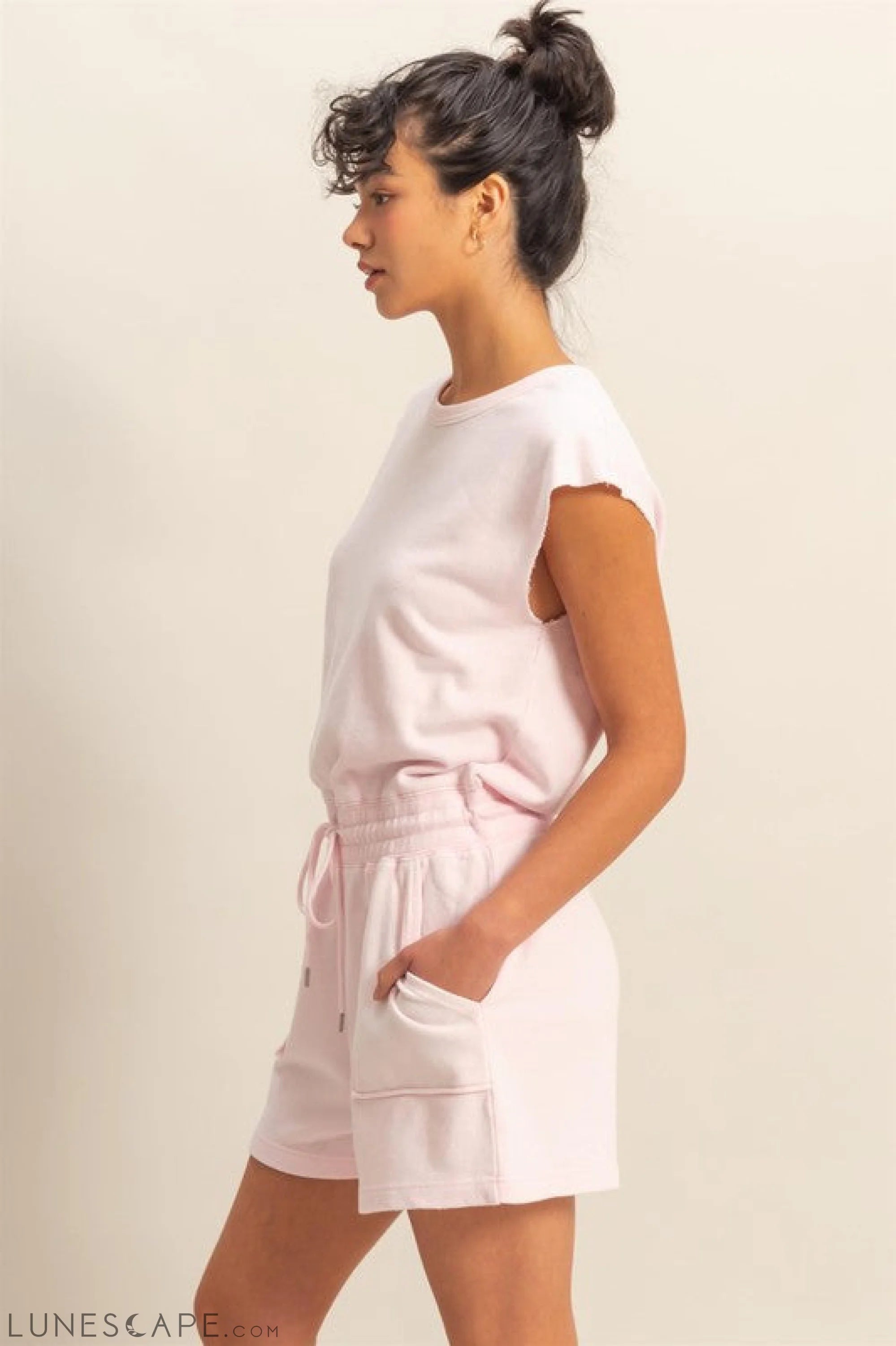 HYFVE Round Neck Cap Sleeve Drawstring Waist Romper LUNESCAPE