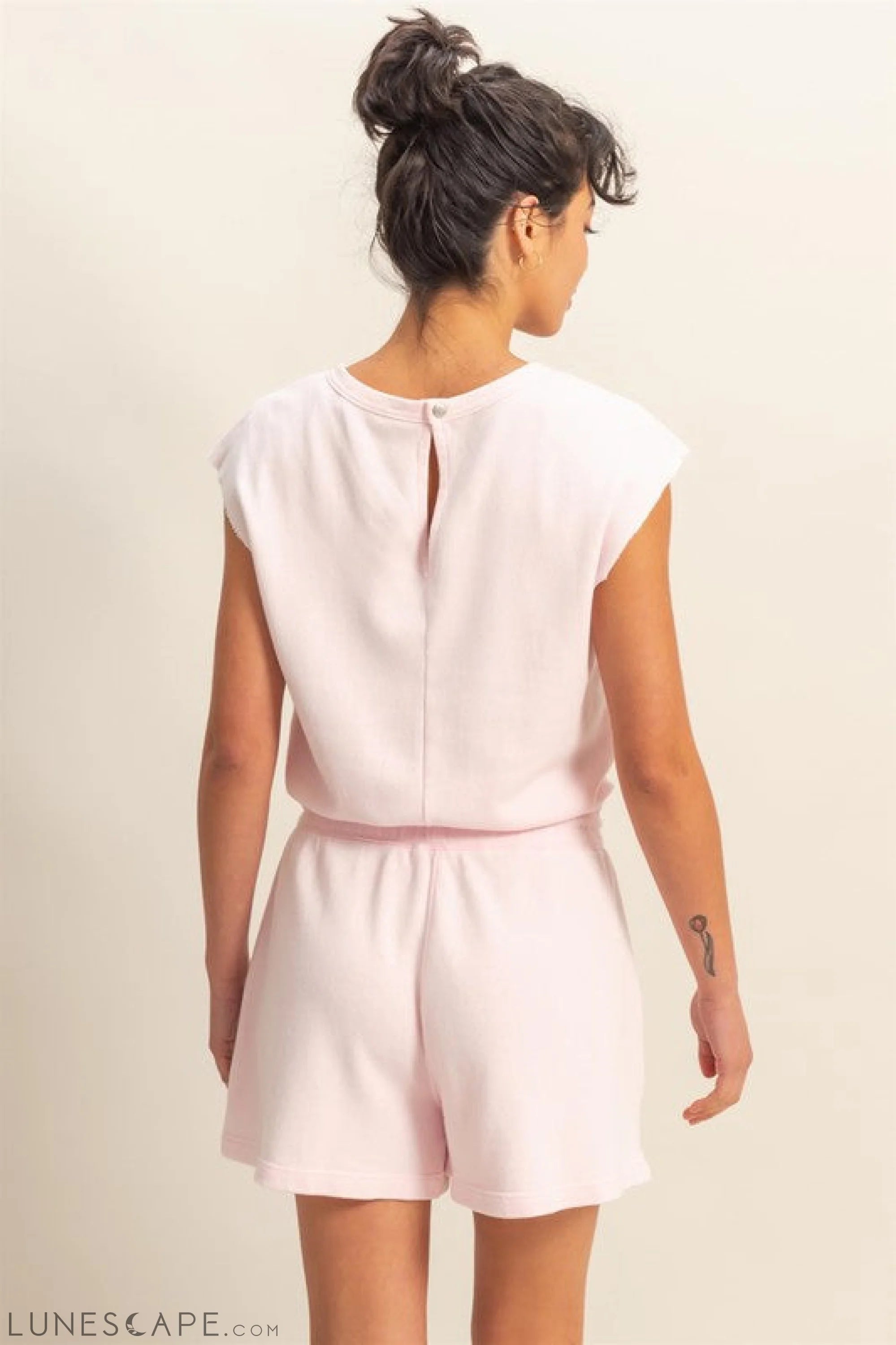 HYFVE Round Neck Cap Sleeve Drawstring Waist Romper LUNESCAPE