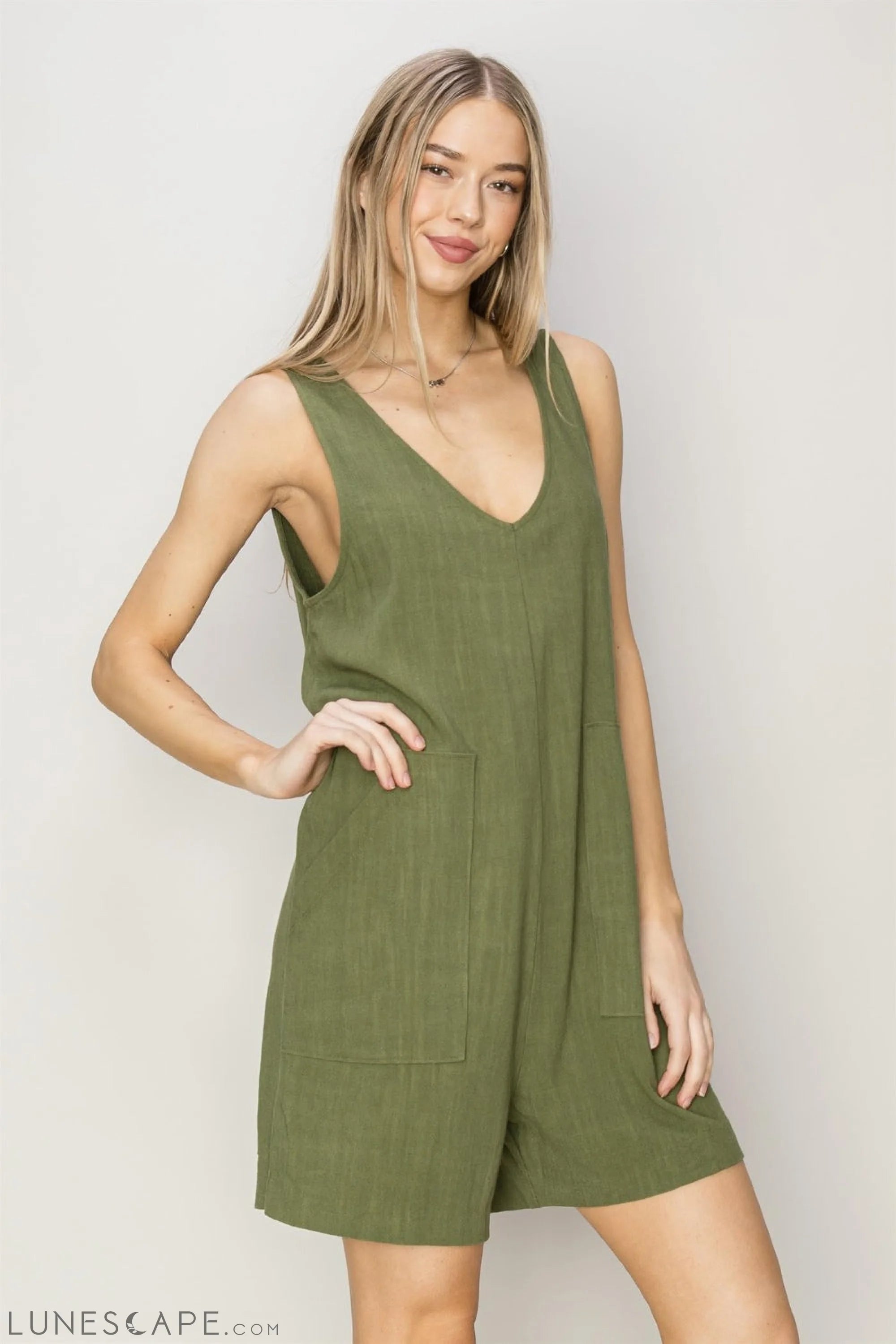 HYFVE V-Neck Sleeveless Romper with Pockets LUNESCAPE