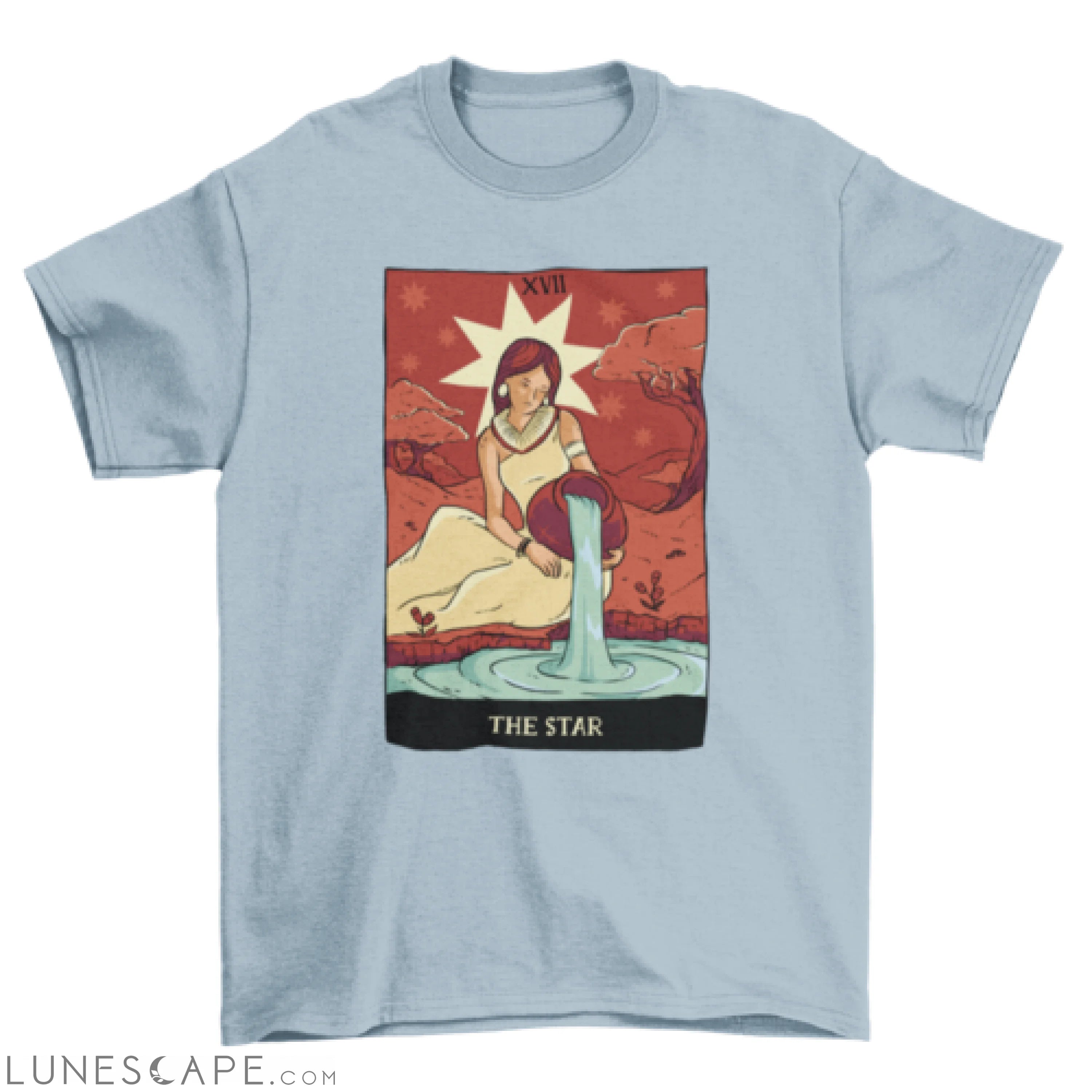 Illustration of Star Tarot Card The woman on the river with a base LUNESCAPE