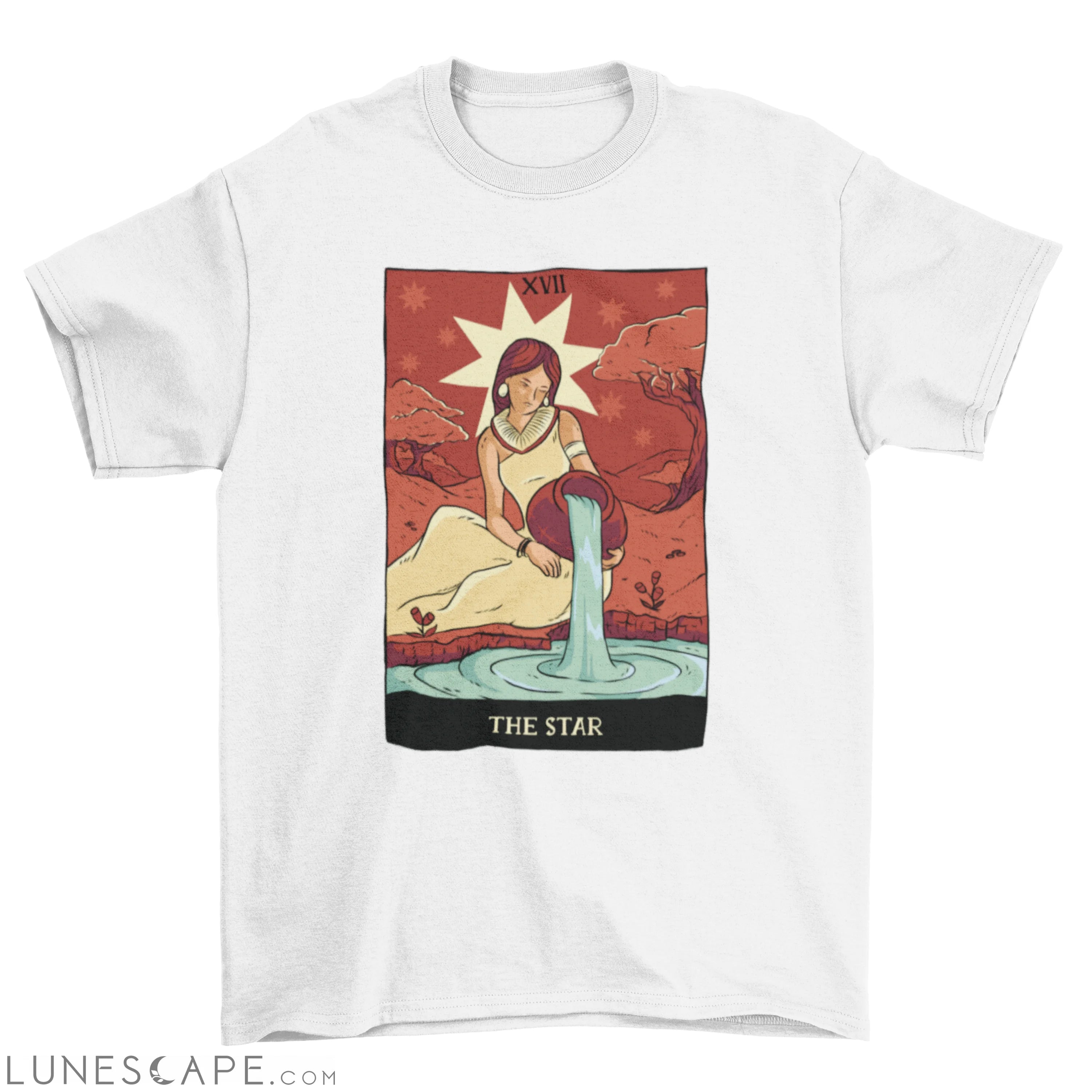 Illustration of Star Tarot Card The woman on the river with a base LUNESCAPE
