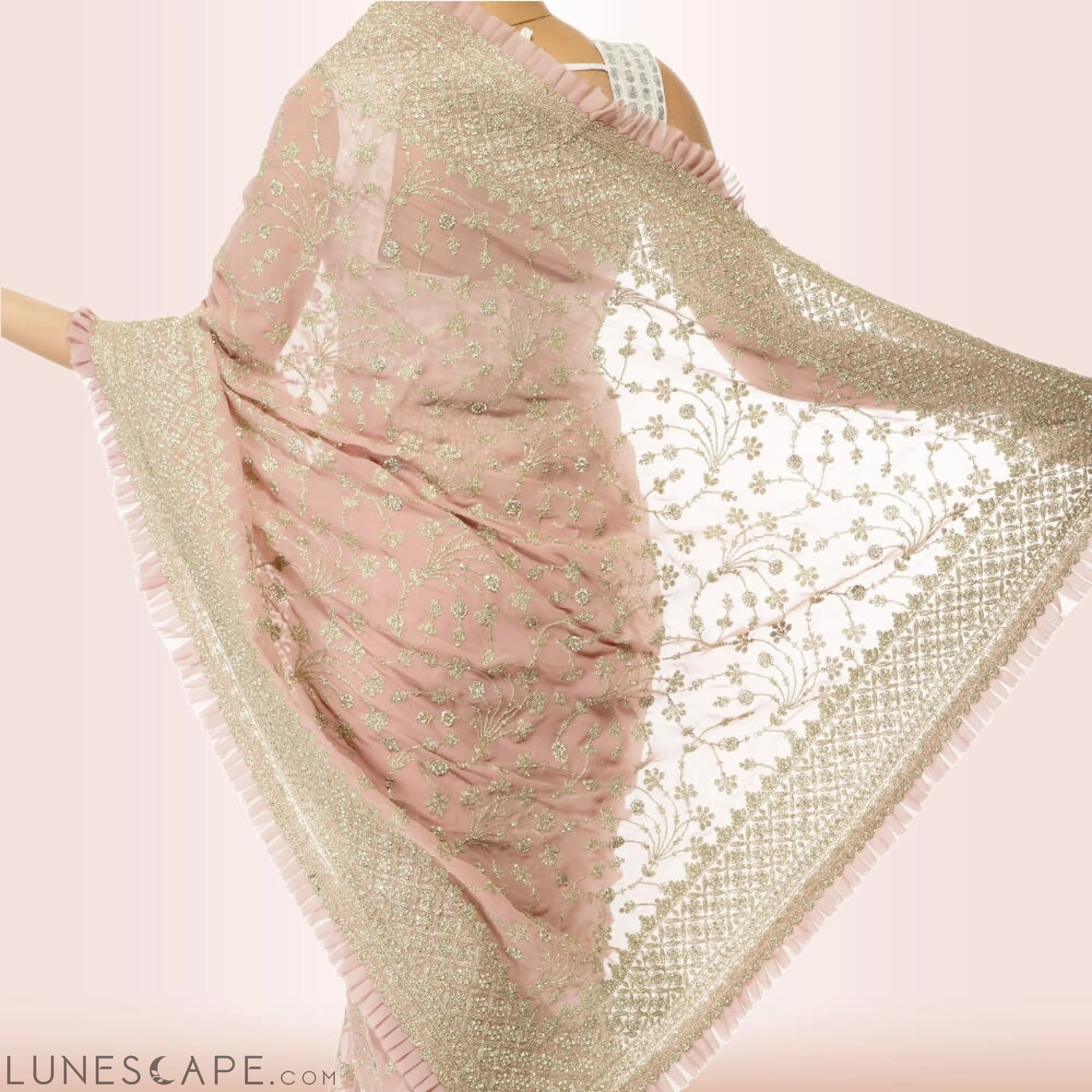 Indian Saree Dress in Georgette - Pink LUNESCAPE