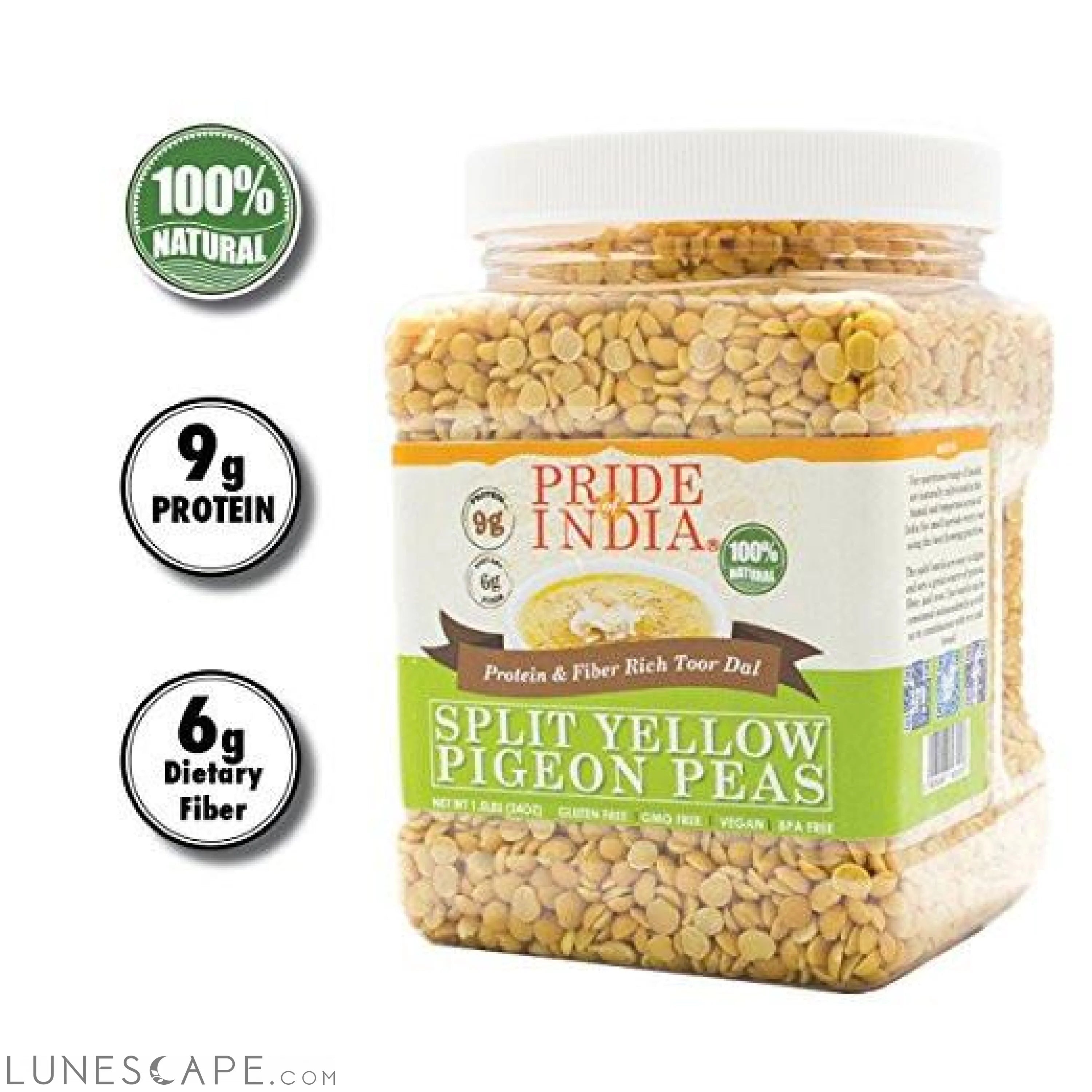 Indian Split Yellow Pigeon Peas - Protein & Fiber Rich Toor Dal Jar LUNESCAPE