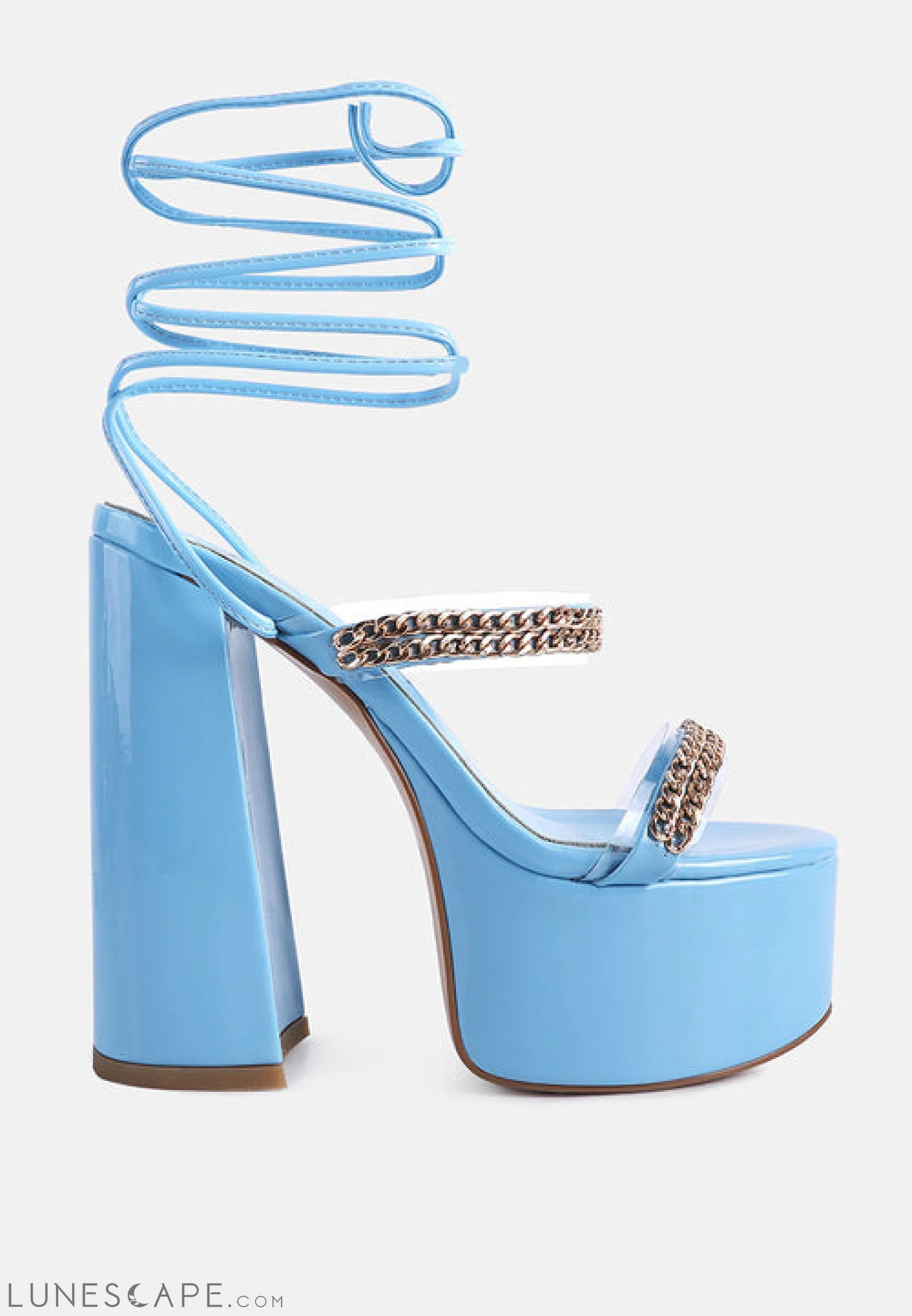 Indulgence Metal Chain Lace Up Chunky Sandals LUNESCAPE