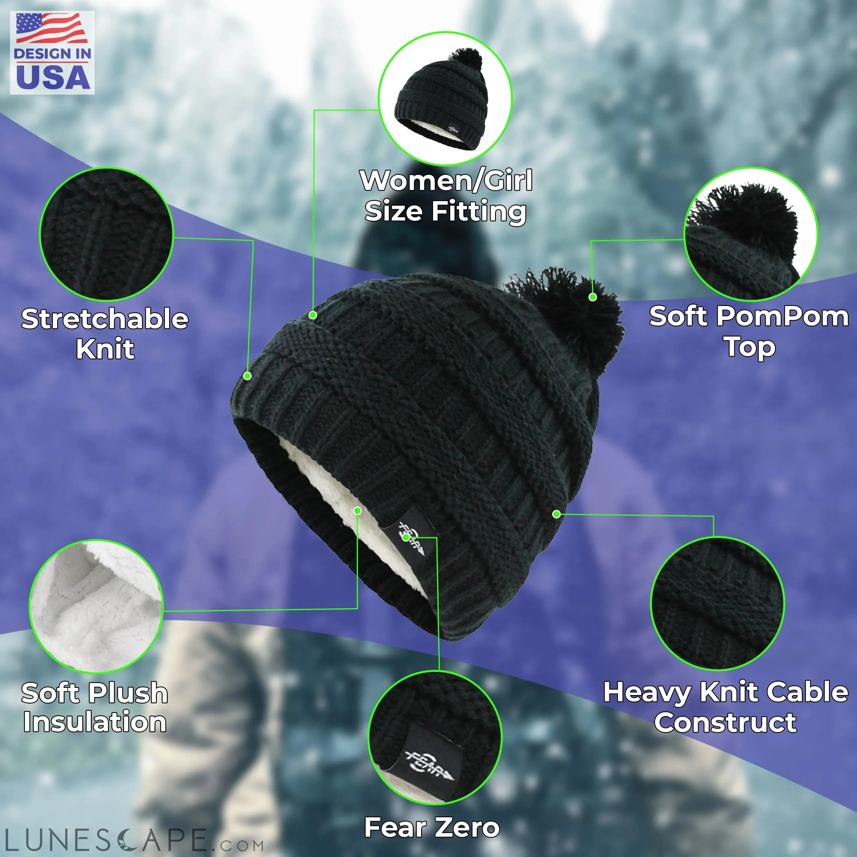 Insulated Knit Pom Pom Winter Hat LUNESCAPE