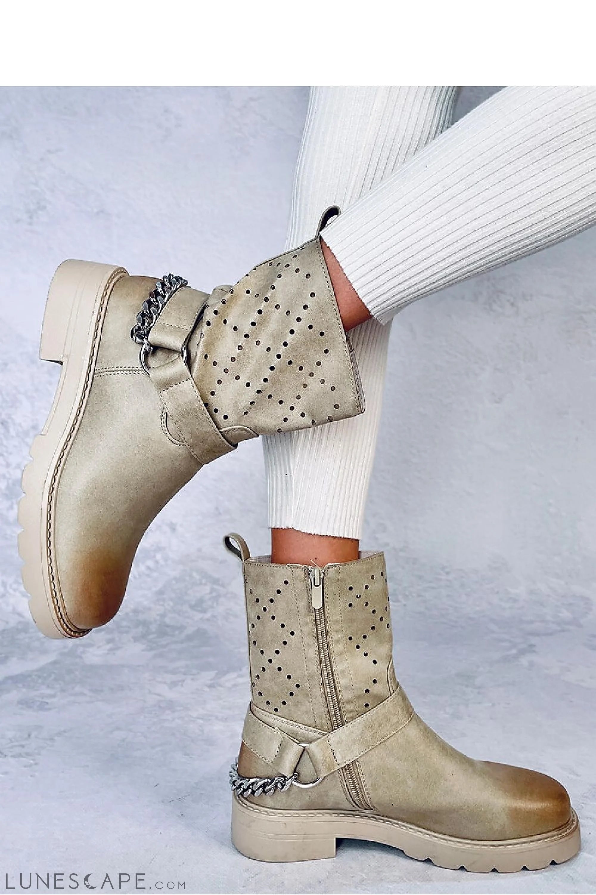 Intricate Diamond Openwork Suede Ankle Boots for Women - Platform Lug Sole LUNESCAPE