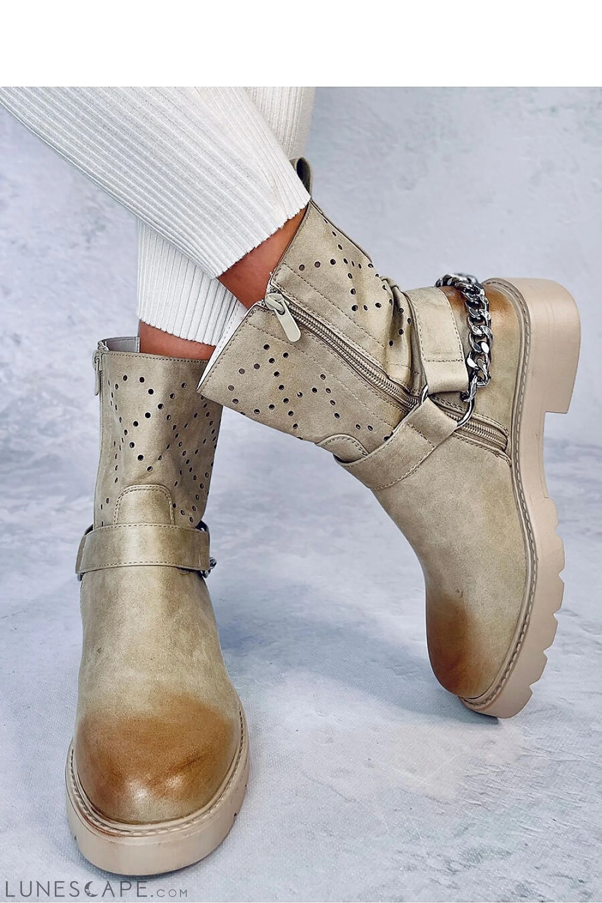 Intricate Diamond Openwork Suede Ankle Boots for Women - Platform Lug Sole LUNESCAPE