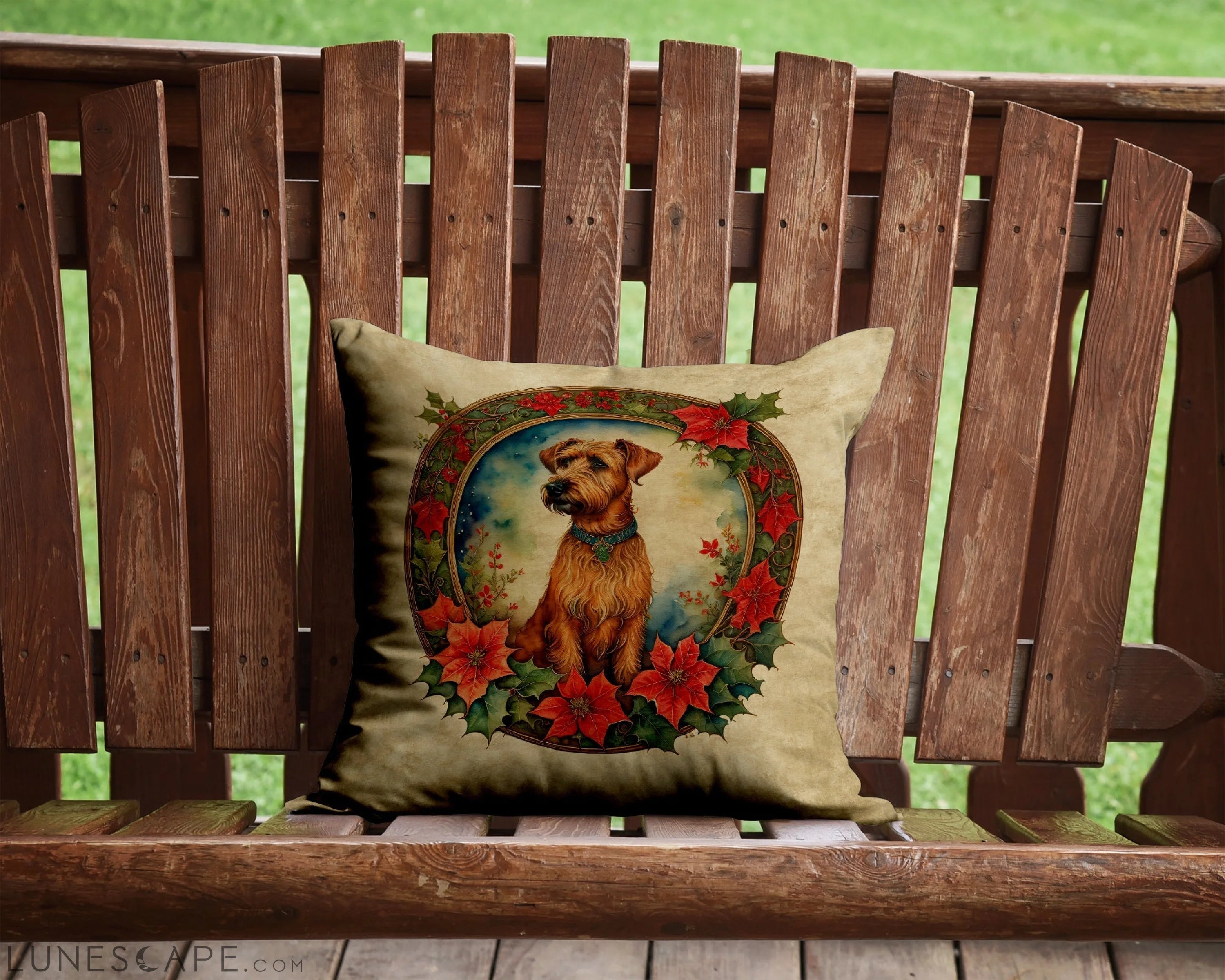 Irish Terrier Christmas Flowers Throw Pillow LUNESCAPE