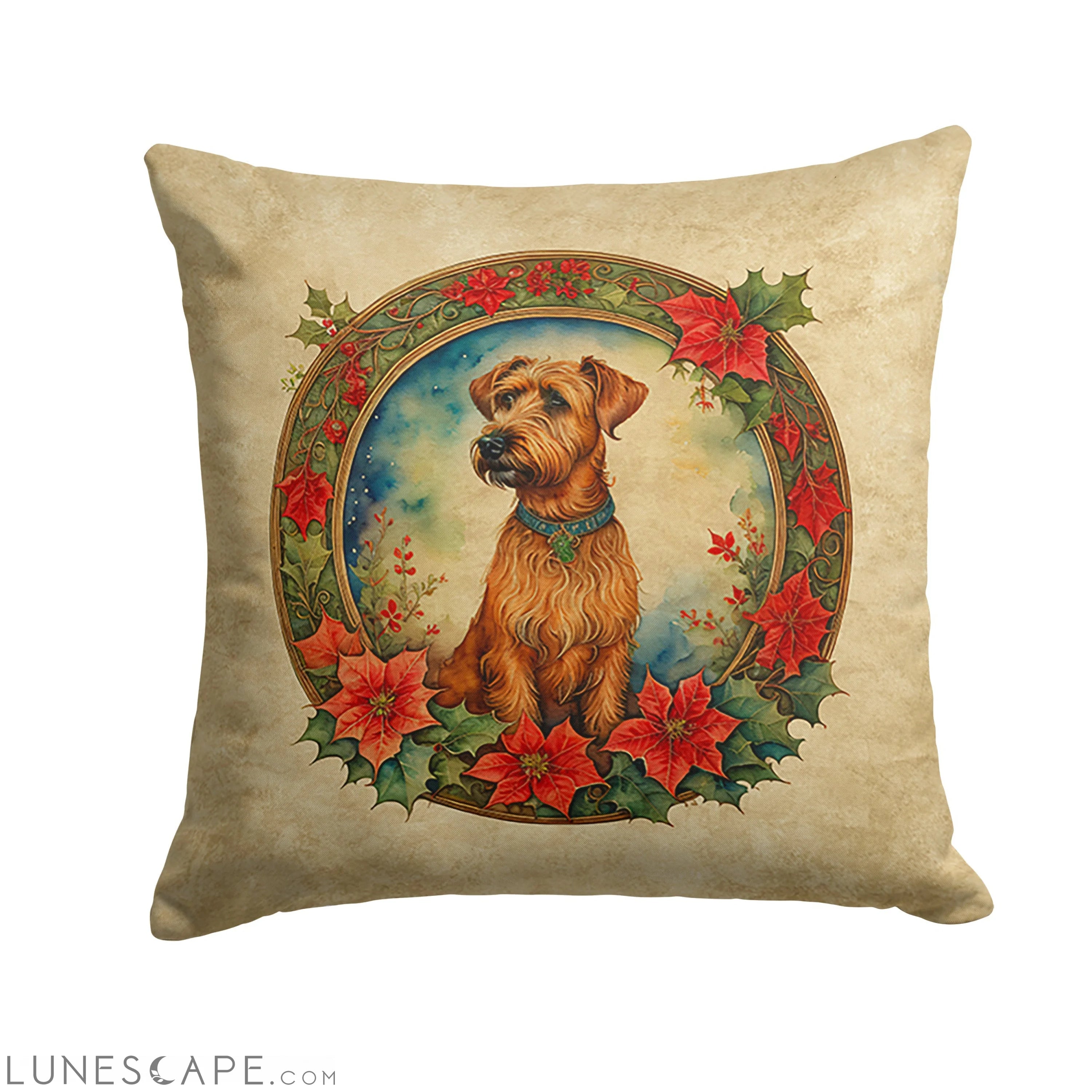 Irish Terrier Christmas Flowers Throw Pillow LUNESCAPE