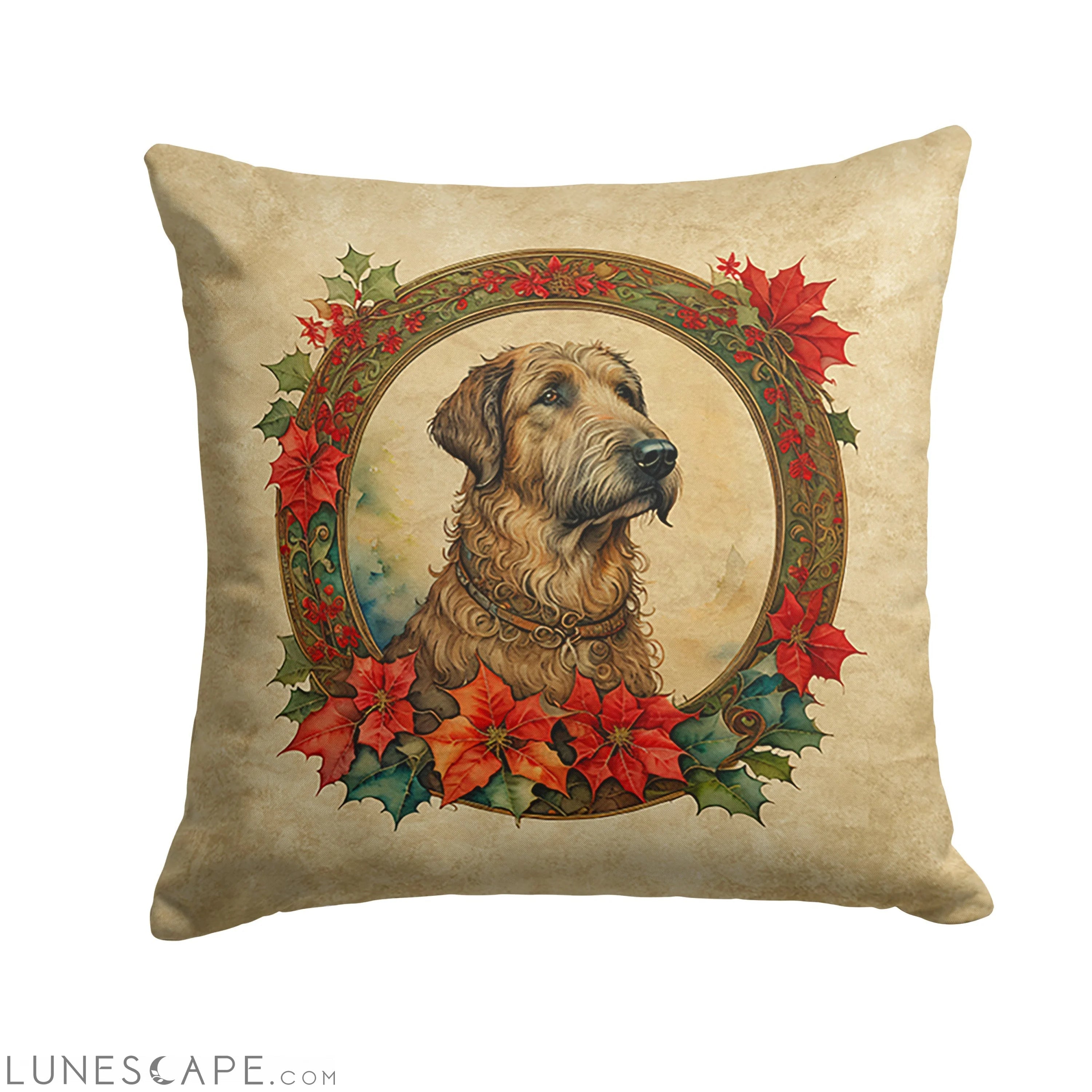 Irish Wolfhound Christmas Flowers Throw Pillow LUNESCAPE